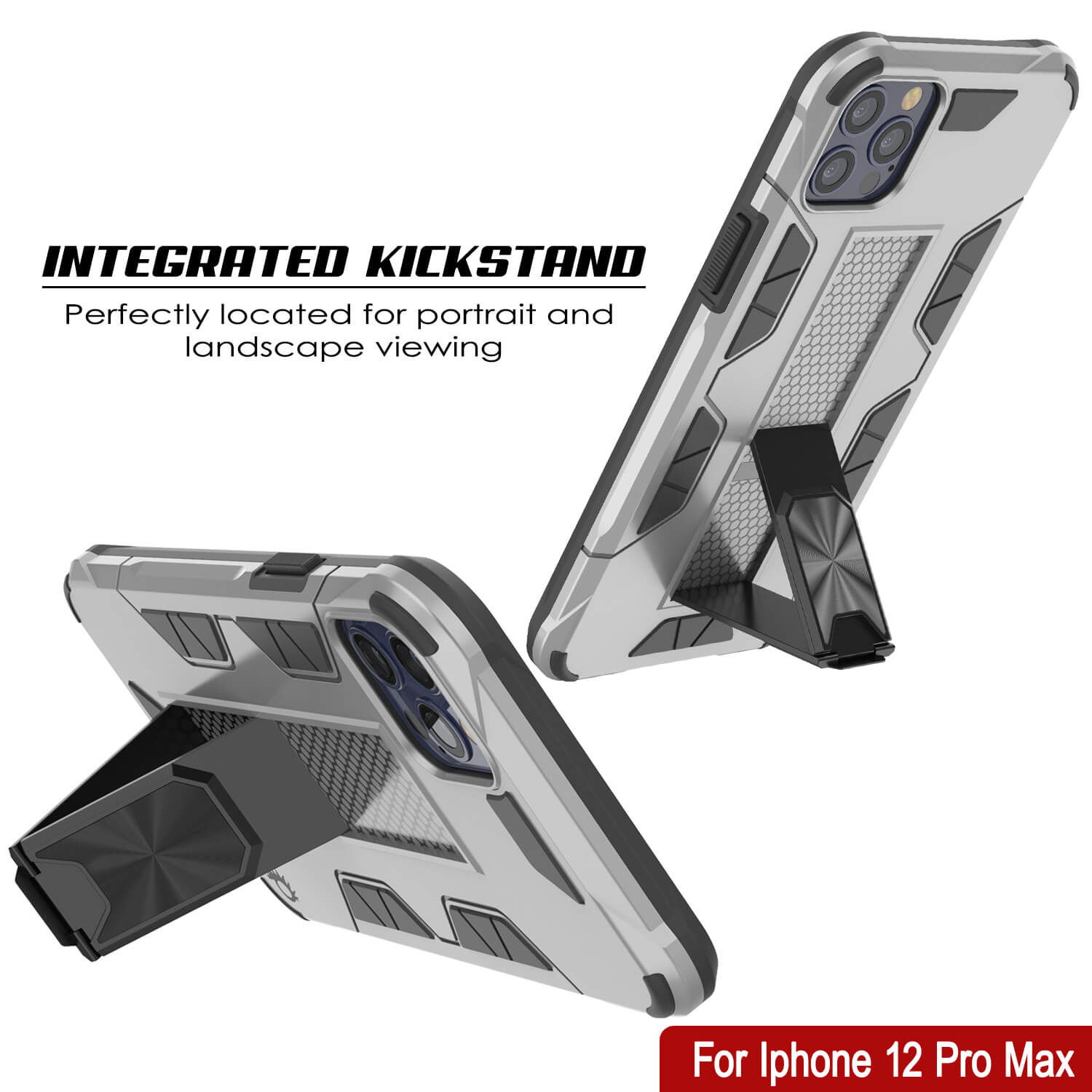 Capa Punkcase para iPhone 12 Pro Max [Série ArmorShield] Capa protetora de estilo militar de duas camadas em prata