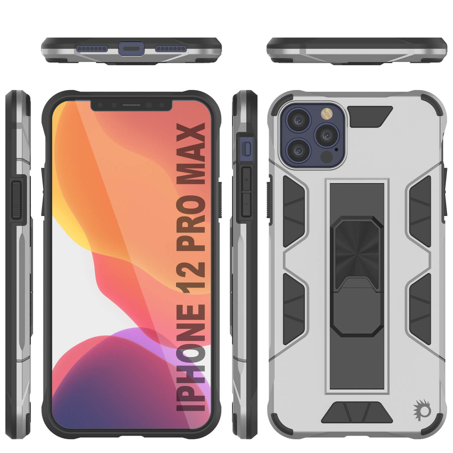 Capa Punkcase para iPhone 12 Pro Max [Série ArmorShield] Capa protetora de estilo militar de duas camadas em prata