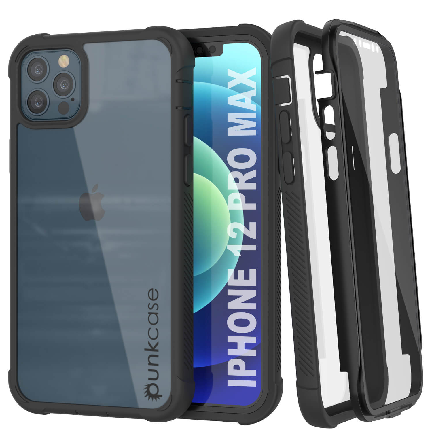 Capa PunkCase para iPhone 12 Pro Max, [Série Espartana] Capa Resistente Clara e Resistente com Protetor de Tela Integrado [Preto]