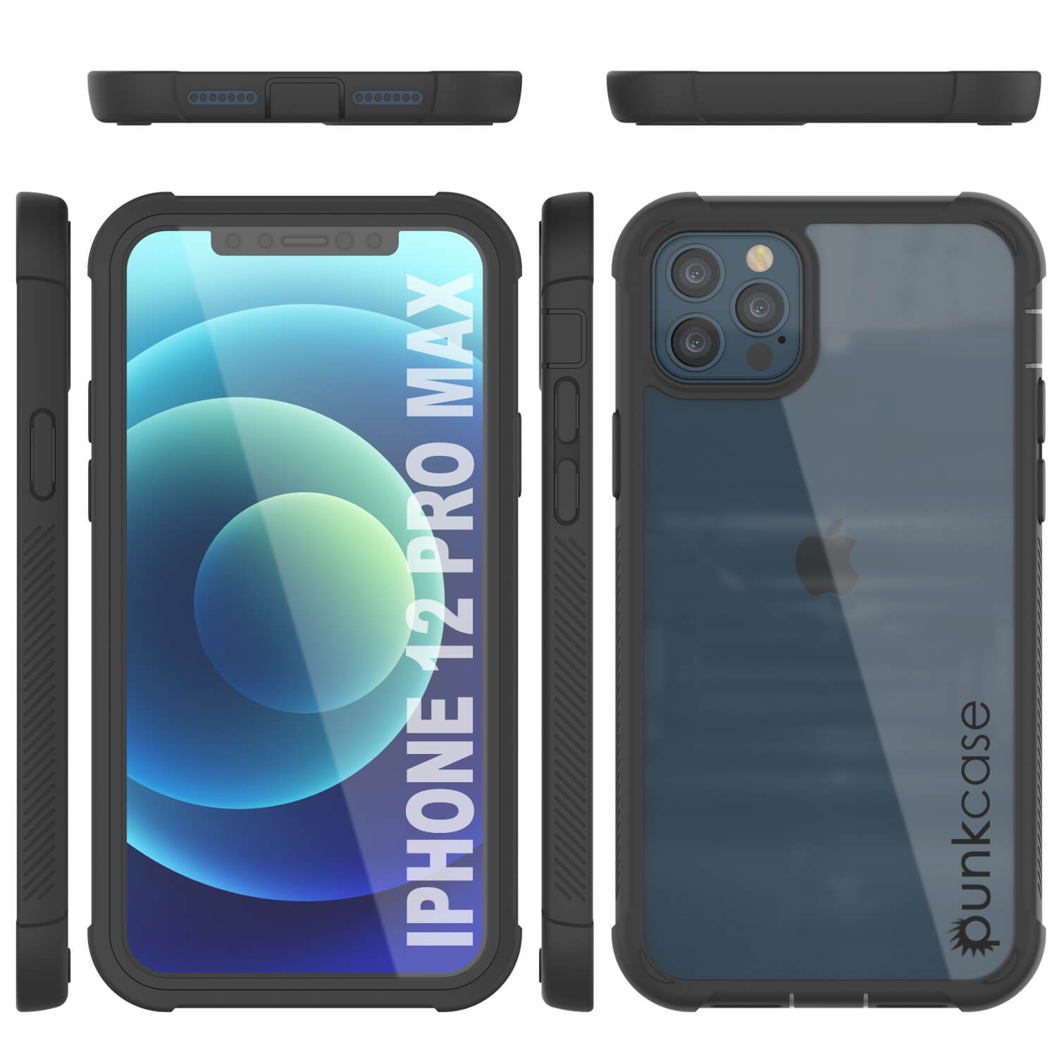 Capa PunkCase para iPhone 12 Pro Max, [Série Espartana] Capa Resistente Clara e Resistente com Protetor de Tela Integrado [Preto]