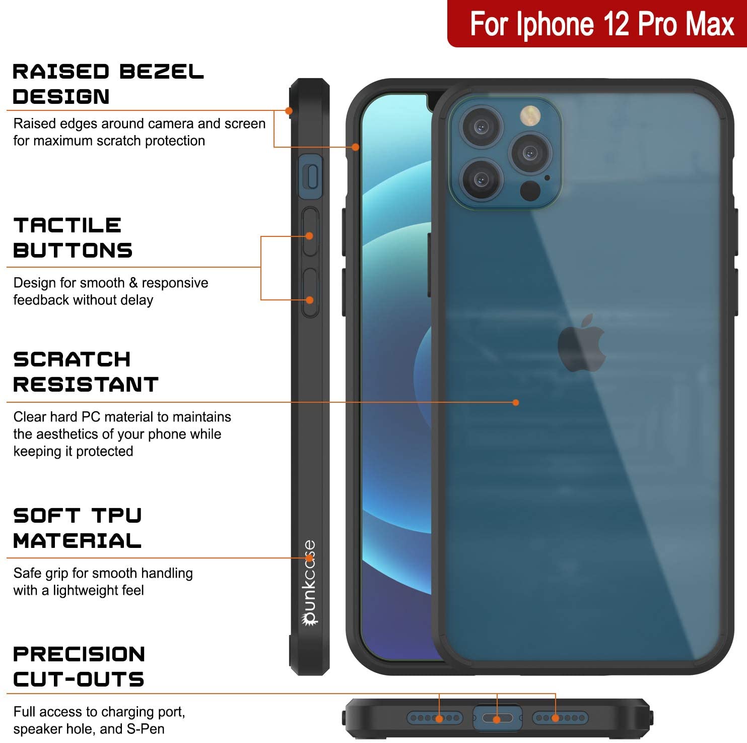 iPhone 13 Pro Max Case Punkcase® LUCID 2.0 Black Series w/ PUNK SHIELD Screen Protector | Ultra Fit