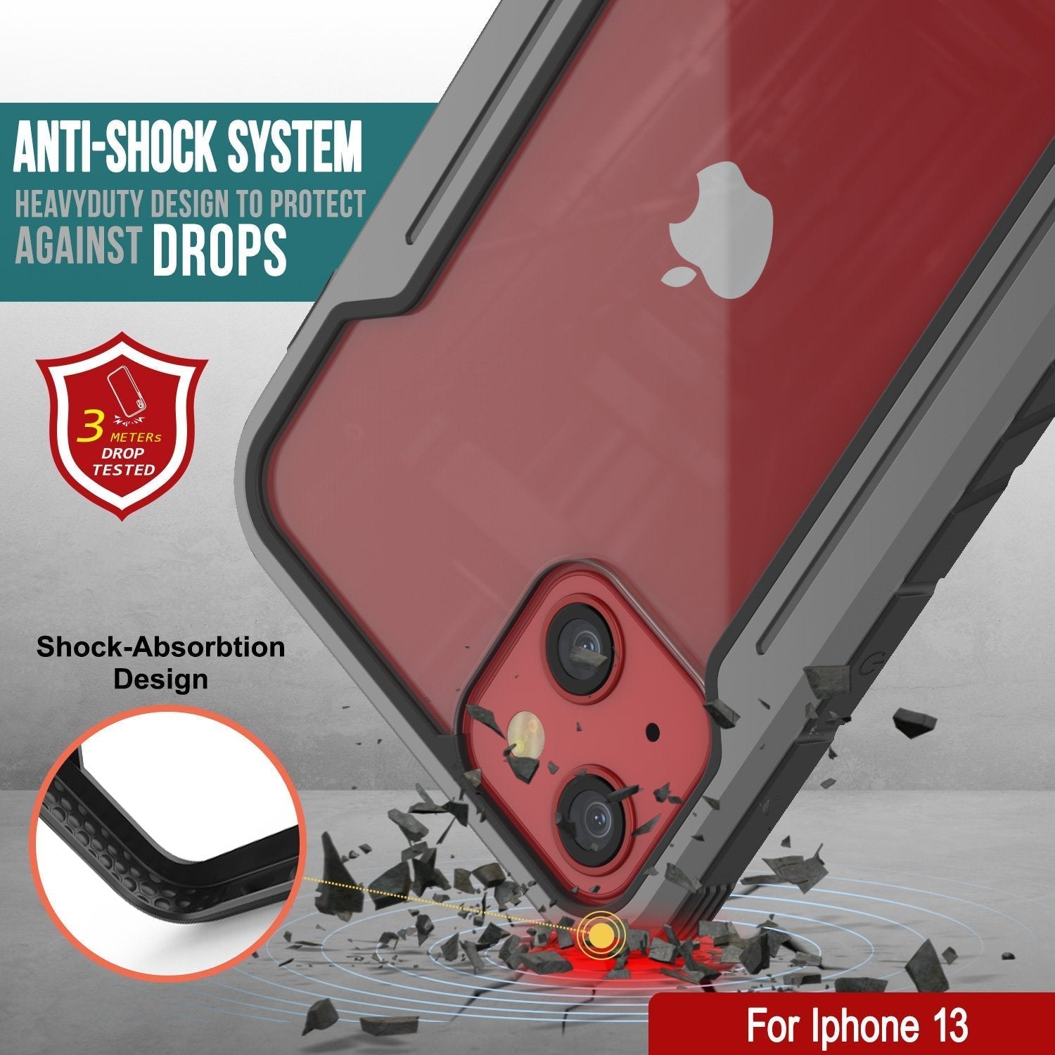 Capa de defesa Punkcase iPhone 14 Ravenger MAG de grau militar protetora de várias camadas [Cinza-Preto]