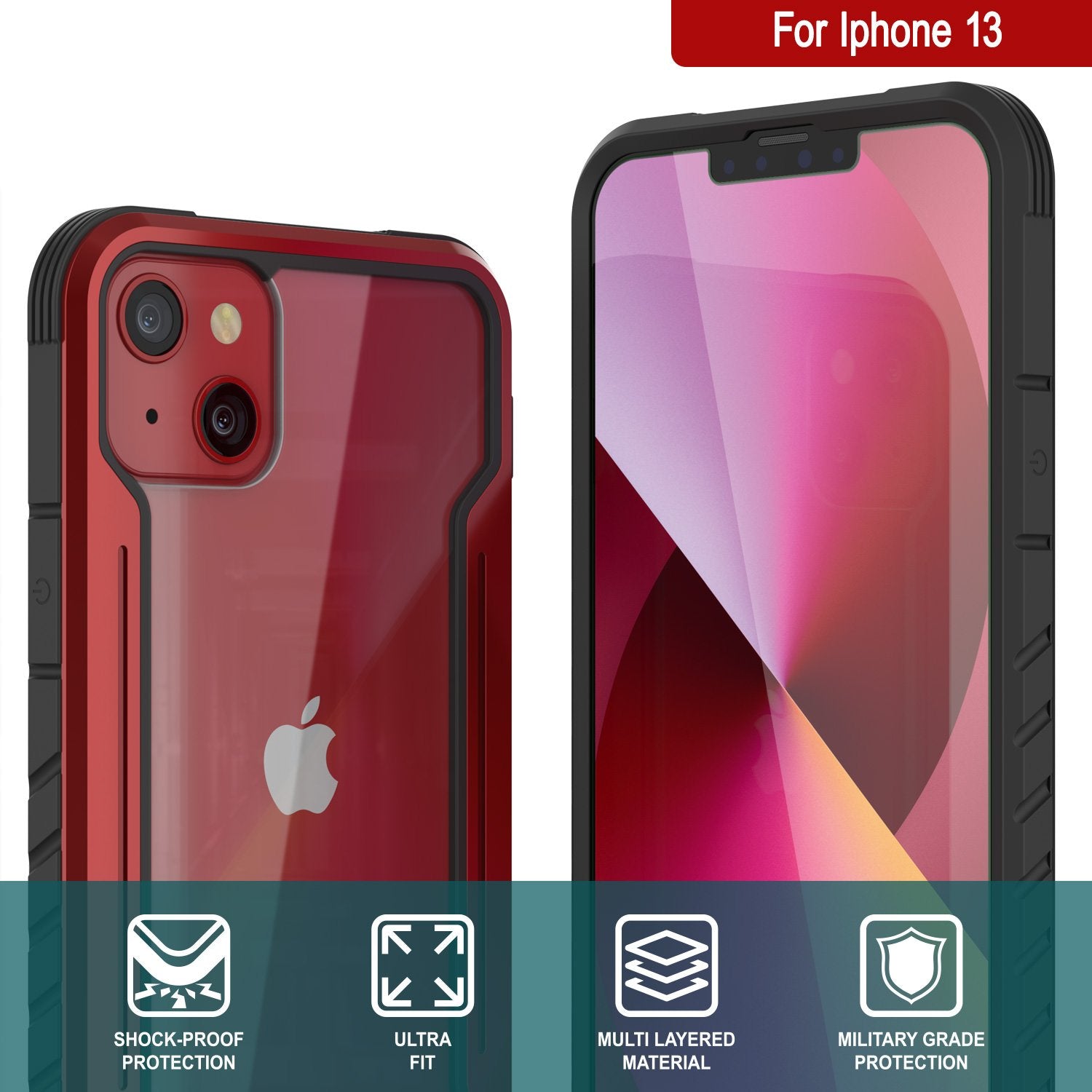 Capa protetora Punkcase iPhone 14 Ravenger MAG Defense de Grau Militar com Camada Múltipla [Vermelha]