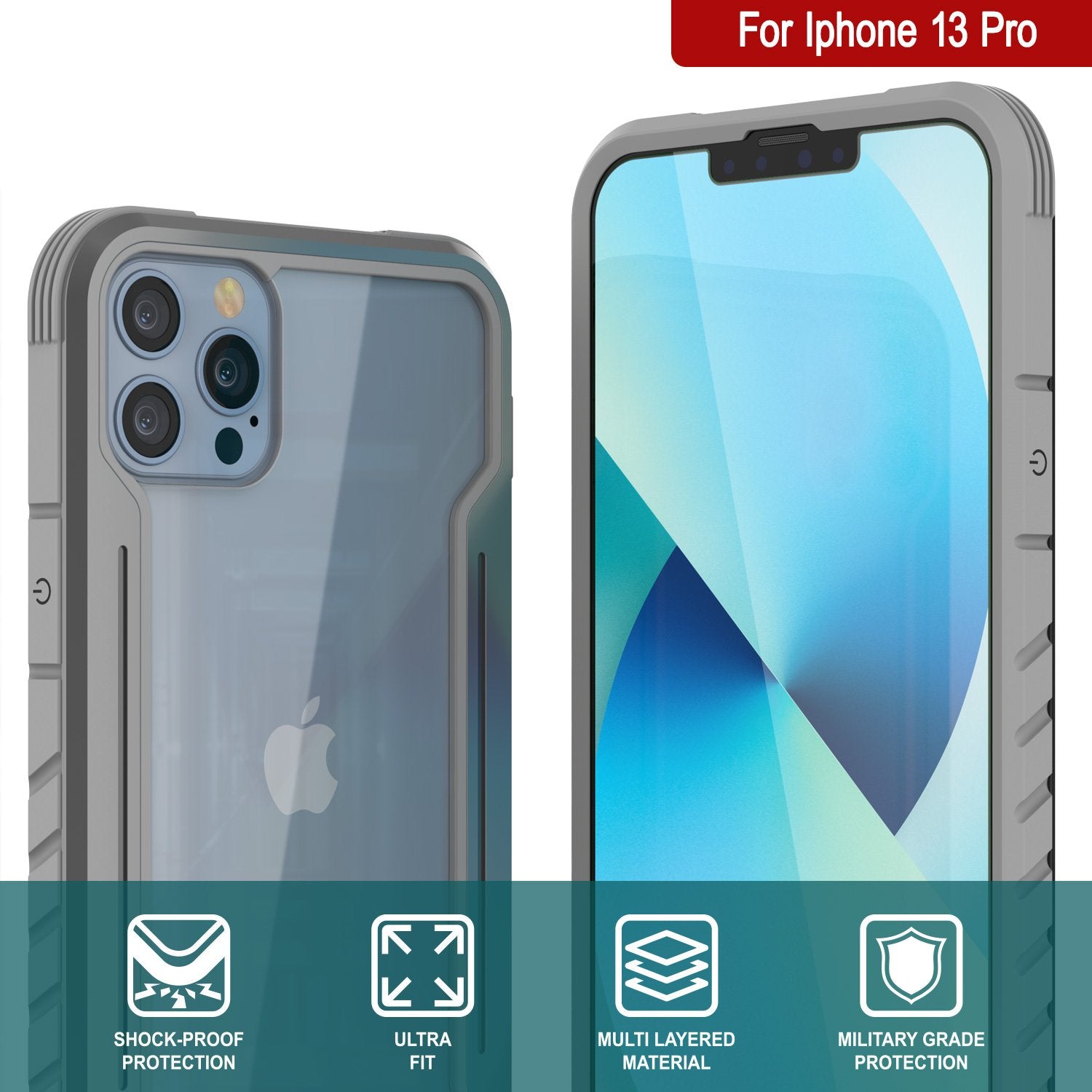 Punkcase Capa Protetora Militar de Grau Militar para iPhone 13 Pro Ravenger [Cinza]