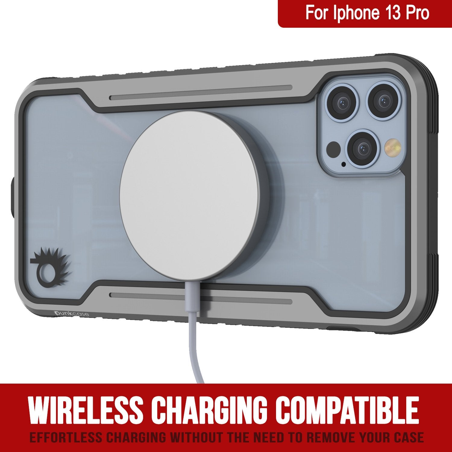 Capa protetora militar de camada múltipla Punkcase iPhone 13 Pro ravenger [Cinza-Preto]