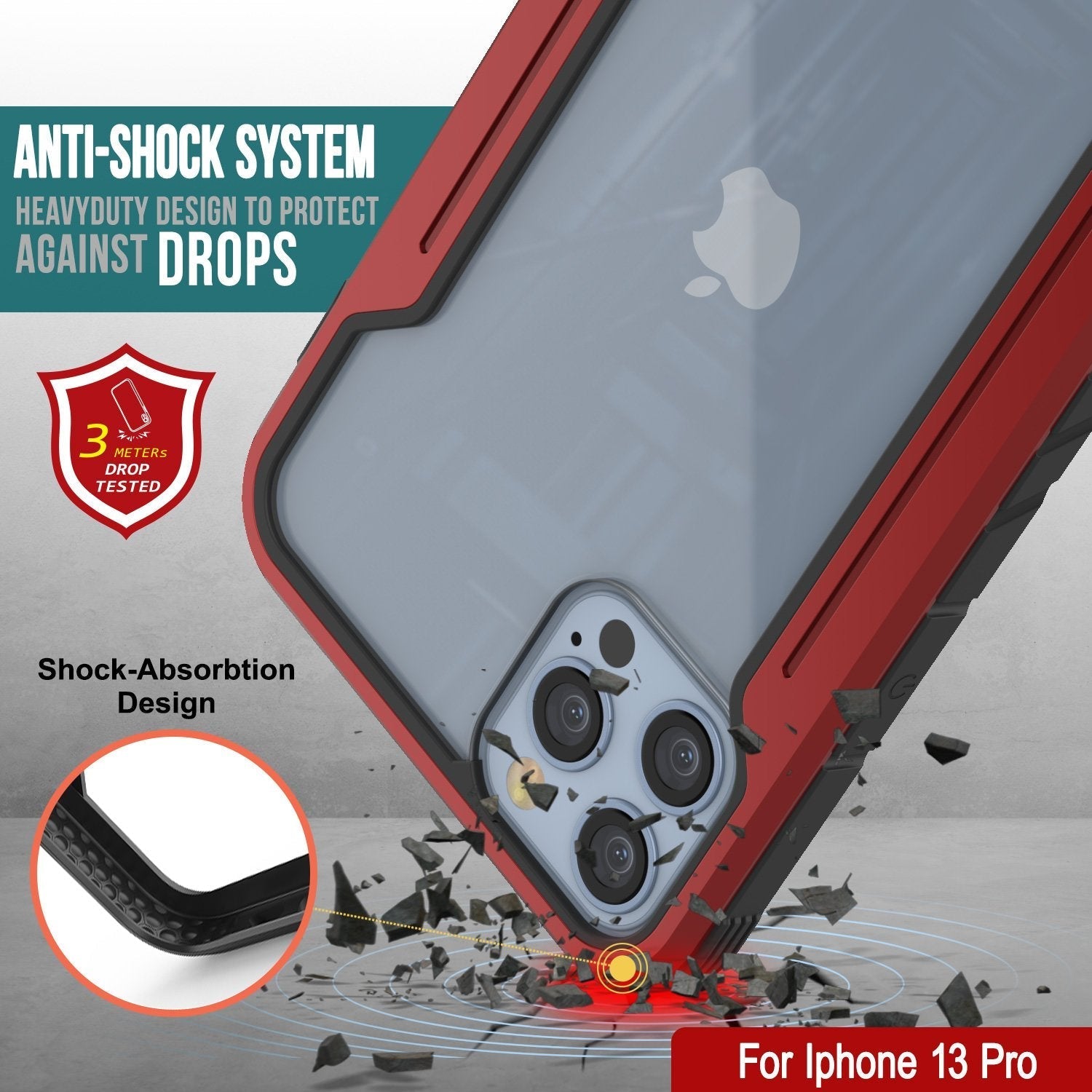 Capa protetora Punkcase iPhone 13 Pro Ravenger de grau militar com camadas múltiplas [Vermelho]
