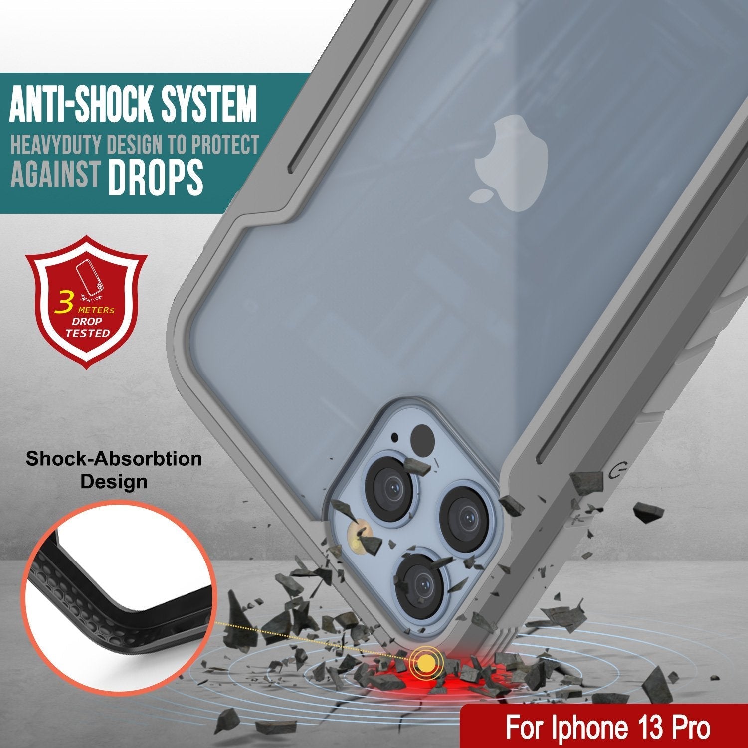 Punkcase Capa Protetora Militar de Grau Militar para iPhone 13 Pro Ravenger [Cinza]