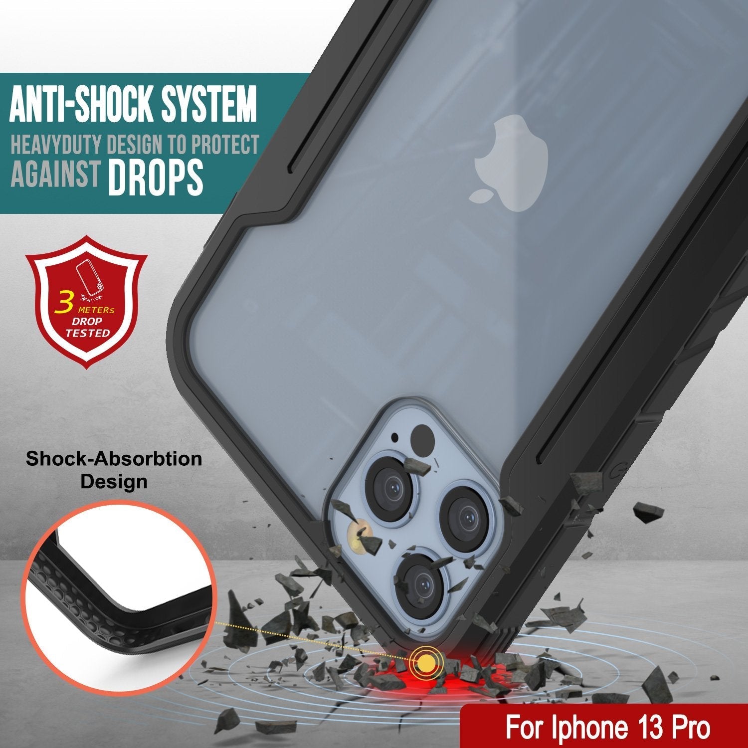 Capa Protetora Punkcase iPhone 13 Pro Ravenger de Grau Militar de Camada Múltipla [Preto]