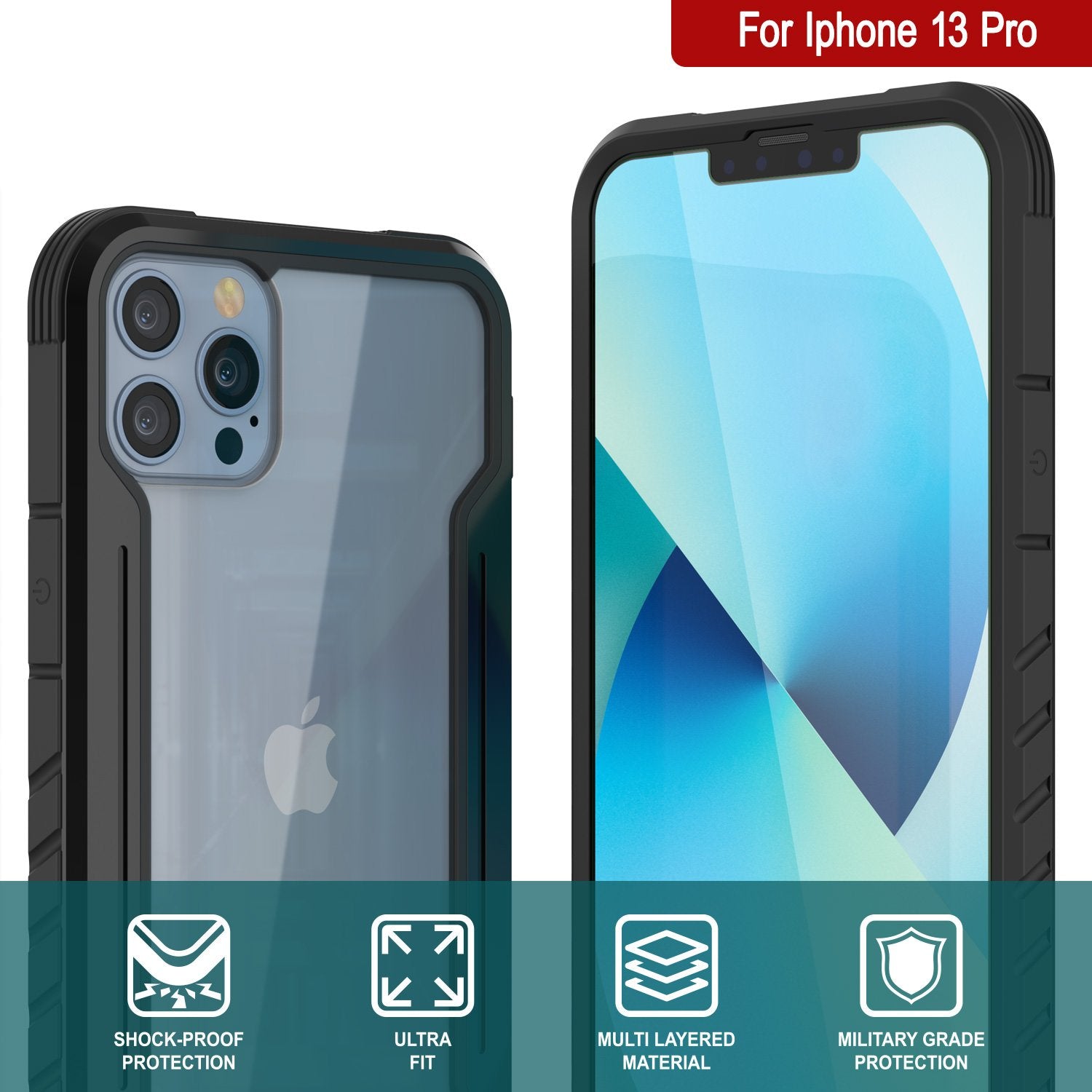 Capa Protetora Punkcase iPhone 13 Pro Ravenger de Grau Militar de Camada Múltipla [Preto]