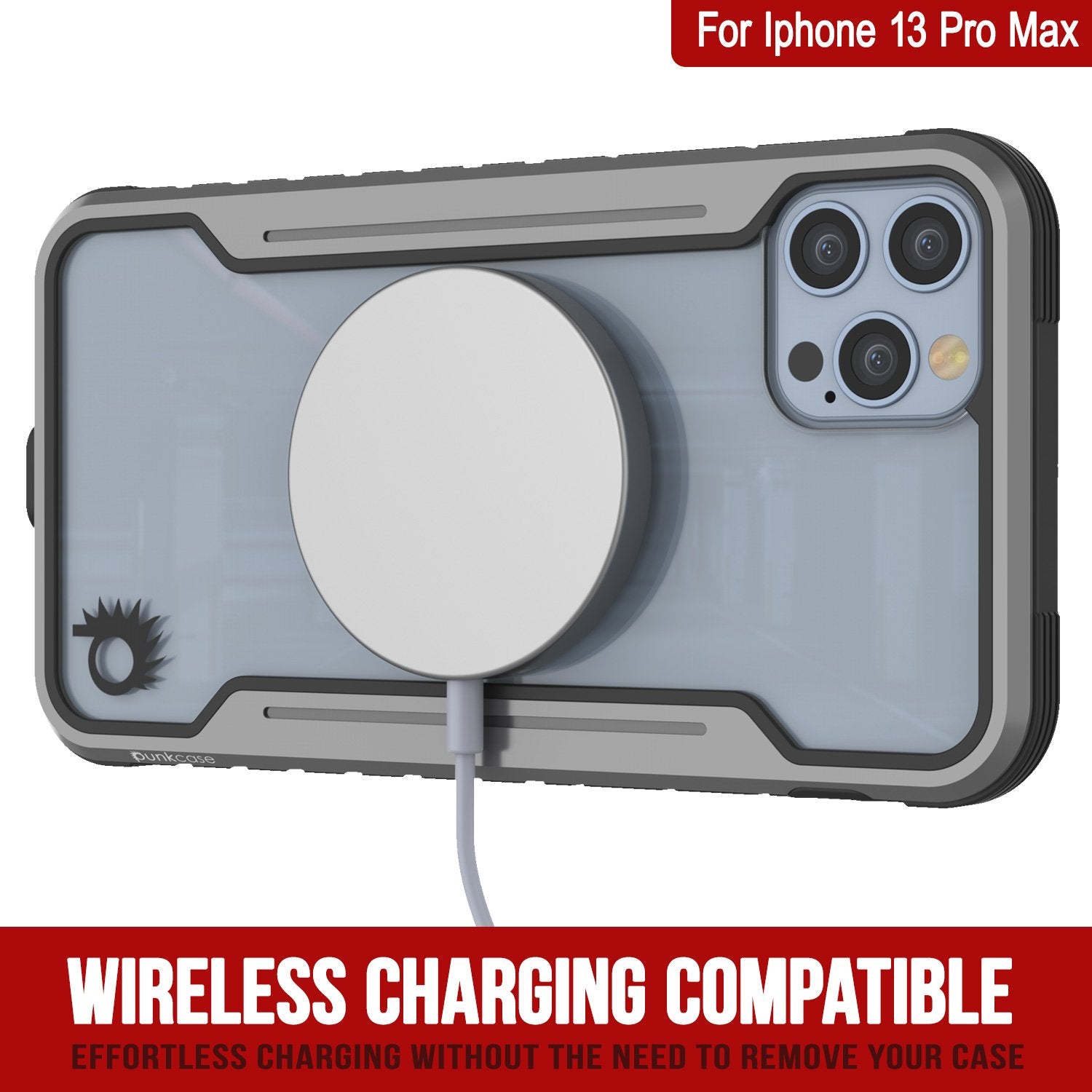 Capa protetora Punkcase iPhone 13 Pro Max Ravenger de Grau-Preto de Grau Militar de várias camadas.