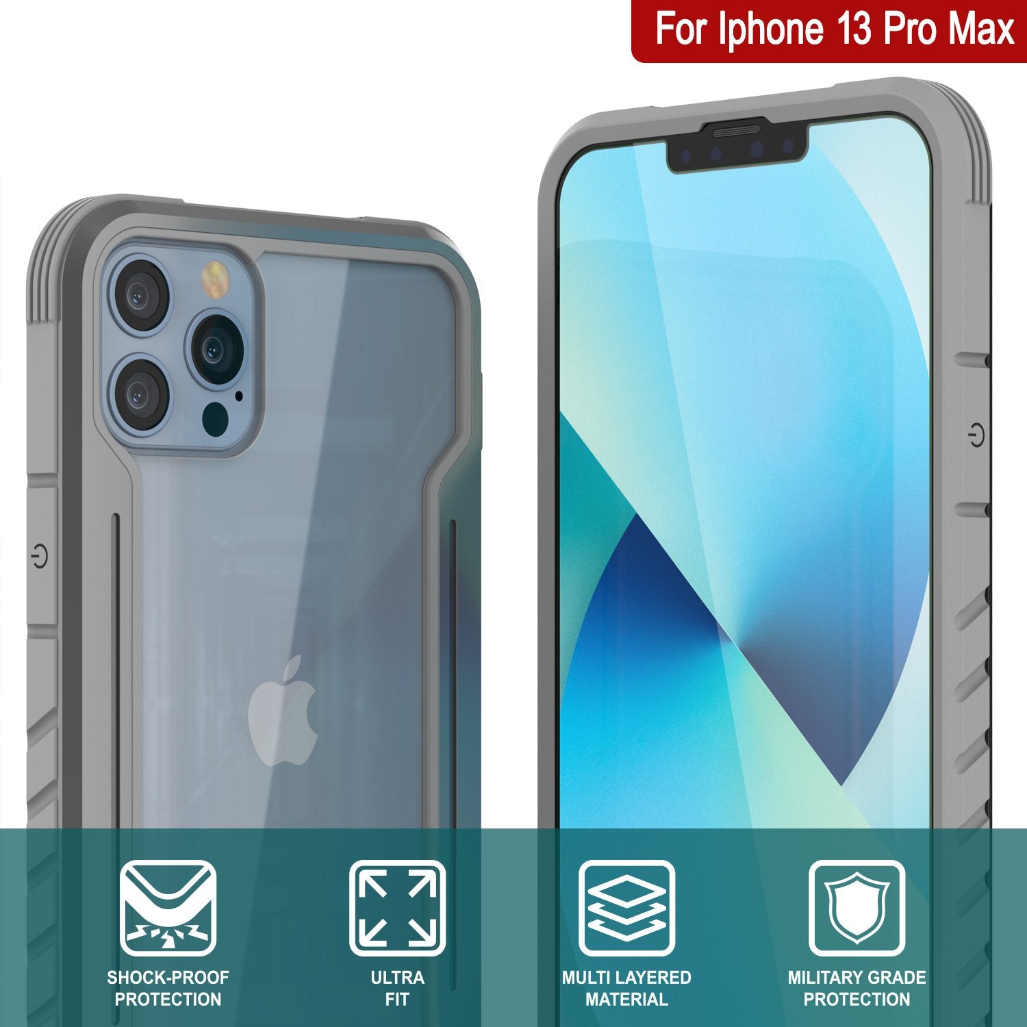 Capa protetora Punkcase iPhone 13 Pro Max Ravenger Grau de Grau Militar Multicamada