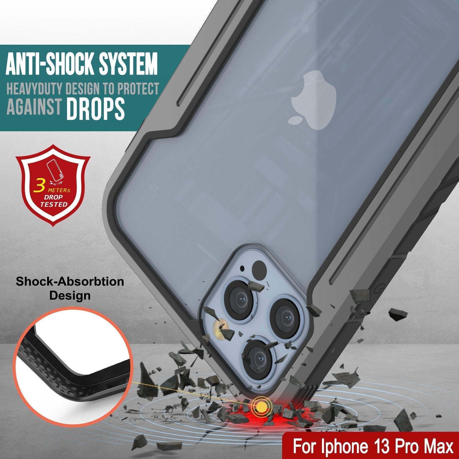 Capa de defesa Punkcase iPhone 14 Pro Max Ravenger MAG Protetora de Grau Militar de Camada Múltipla [Cinza-Preto]