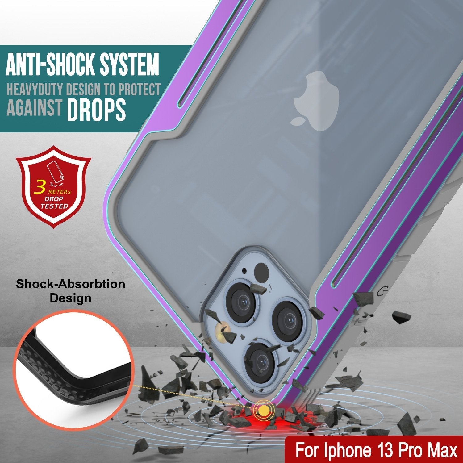Capa Protetora Militar Multicamada Punkcase iPhone 13 Pro Max Ravenger [Arco-Íris]