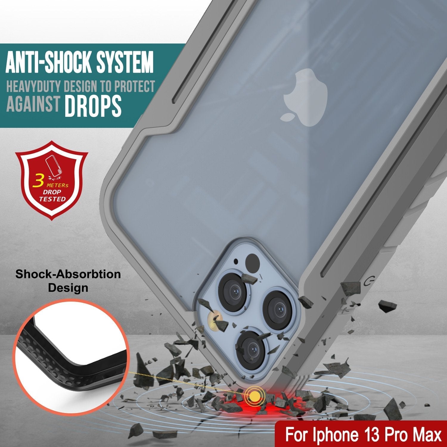 Capa protetora Punkcase iPhone 13 Pro Max Ravenger Grau de Grau Militar Multicamada