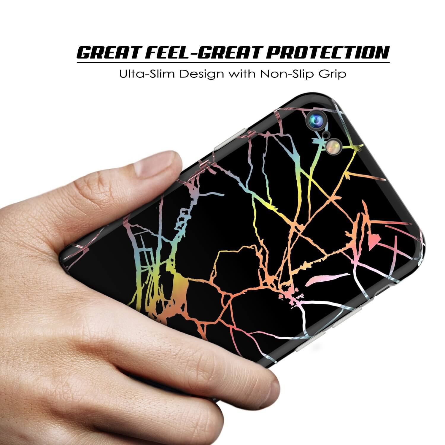 Capa de mármore Punkcase para iPhone 8 / 7, Cobertura de corpo inteiro protetora com protetor de tela de vidro temperado 9H (Miragem preta)