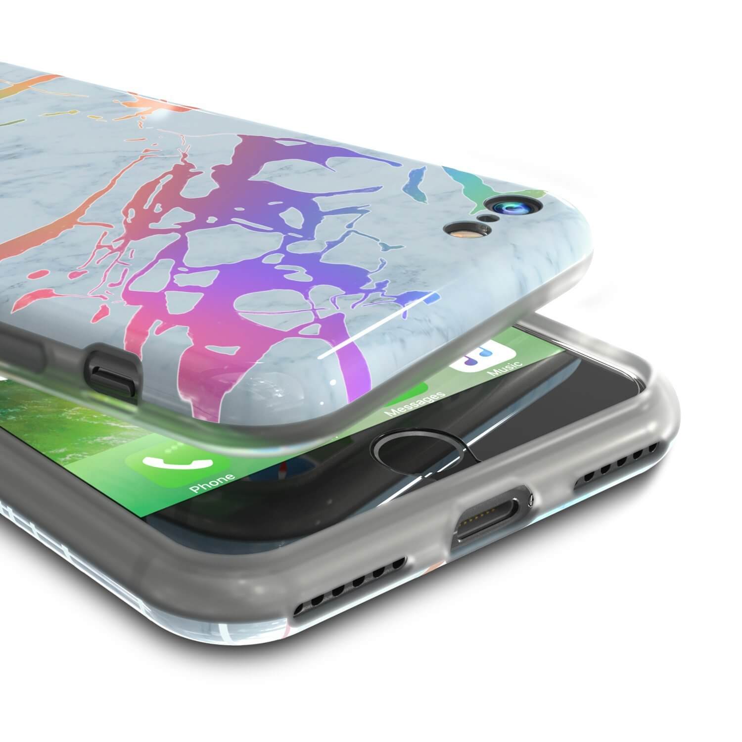 Capa de mármore Punkcase para iPhone 8/7, capa de corpo inteiro protetora com protetor de tela de vidro temperado 9H (Marmo Azul)