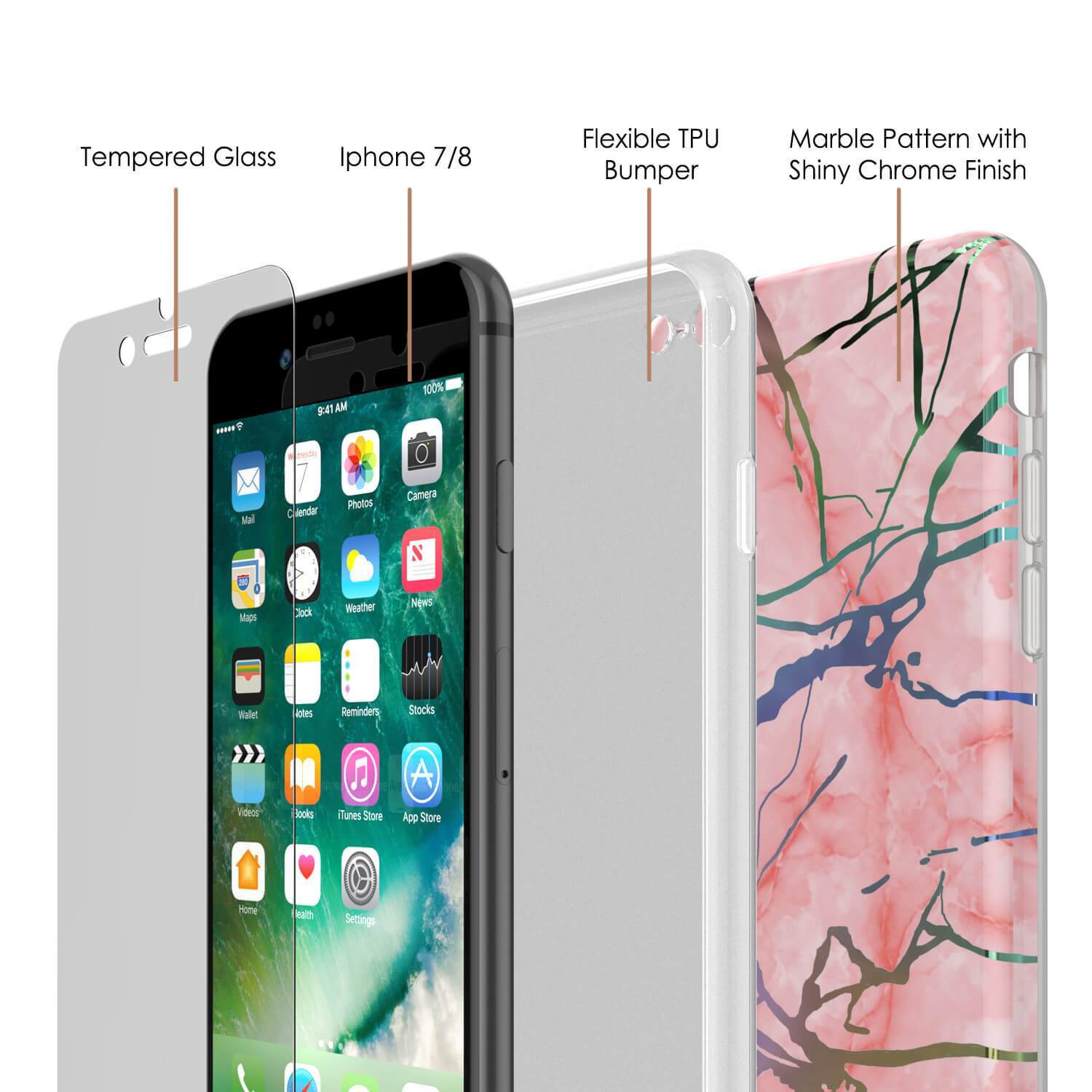 Punkcase iPhone SE (4.7") Capa de mármore, capa completa protetora com protetor de tela de vidro temperado 9H (Rose Mirage)