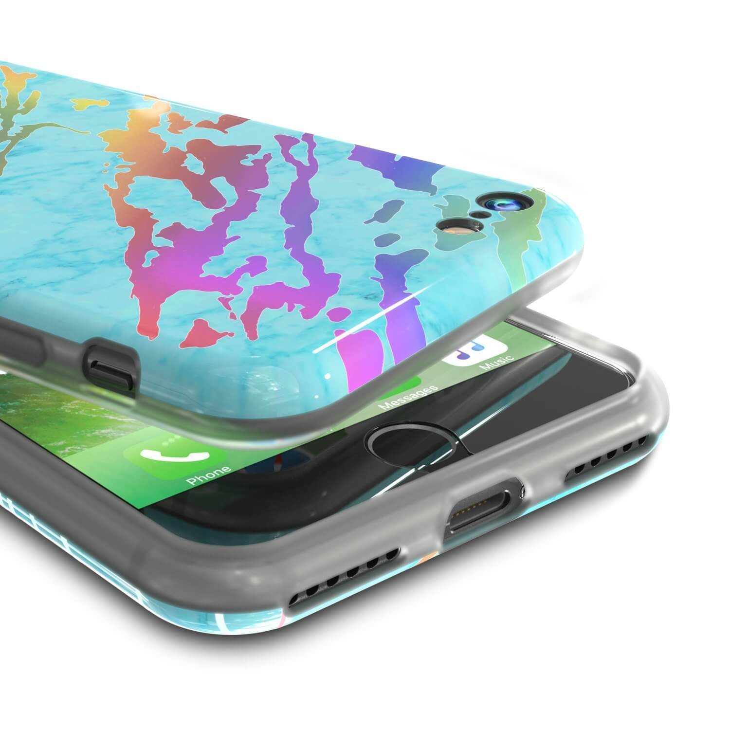 Capa de mármore Punkcase para iPhone SE (4.7"), cobertura completa protetora com protetor de tela de vidro temperado W/9H (teal ônix)