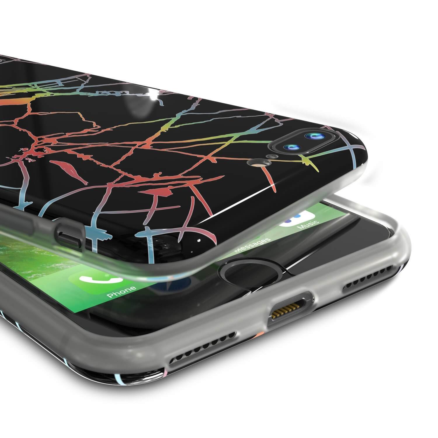 Capa de mármore Punkcase para iPhone 8+ / 7+ Plus, proteção total do corpo com protetor de tela de vidro temperado 9H (Miragem Preto)