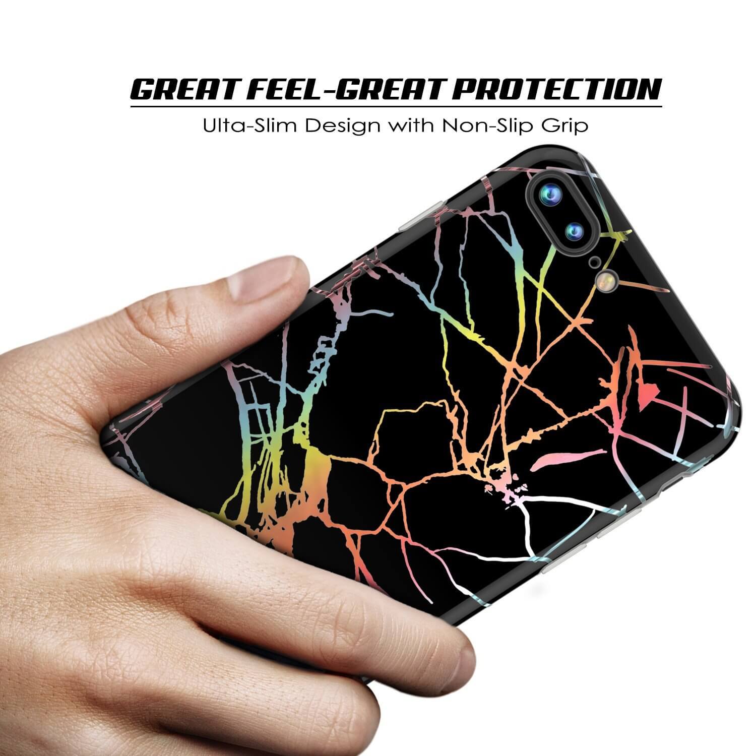 Capa de mármore Punkcase para iPhone 8+ / 7+ Plus, proteção total do corpo com protetor de tela de vidro temperado 9H (Miragem Preto)