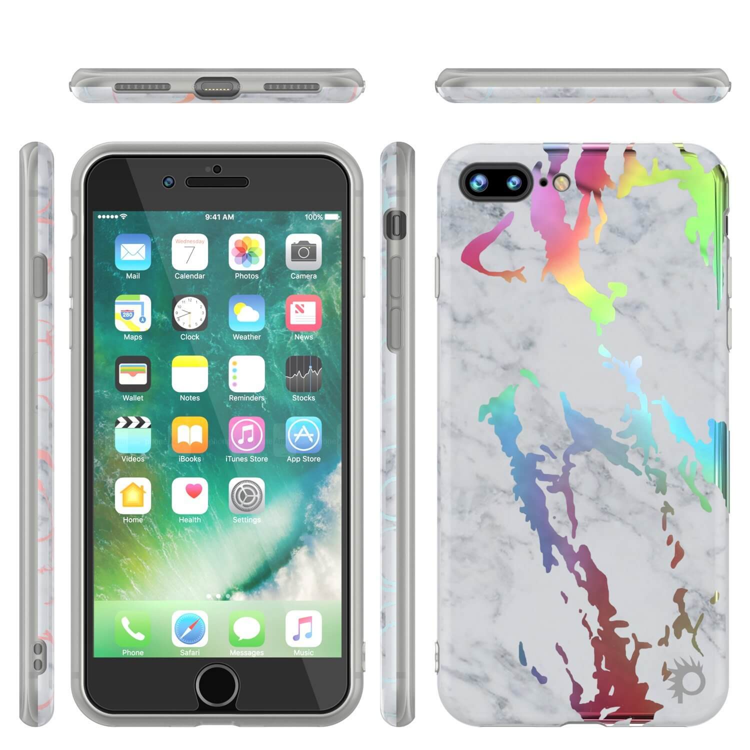 Capa Punkcase para iPhone 8+ / 7+ Plus em Mármore, Cobertura Protetora de Corpo Inteiro com Protetor de Tela de Vidro Temperado 9H (Blanco Marmo)