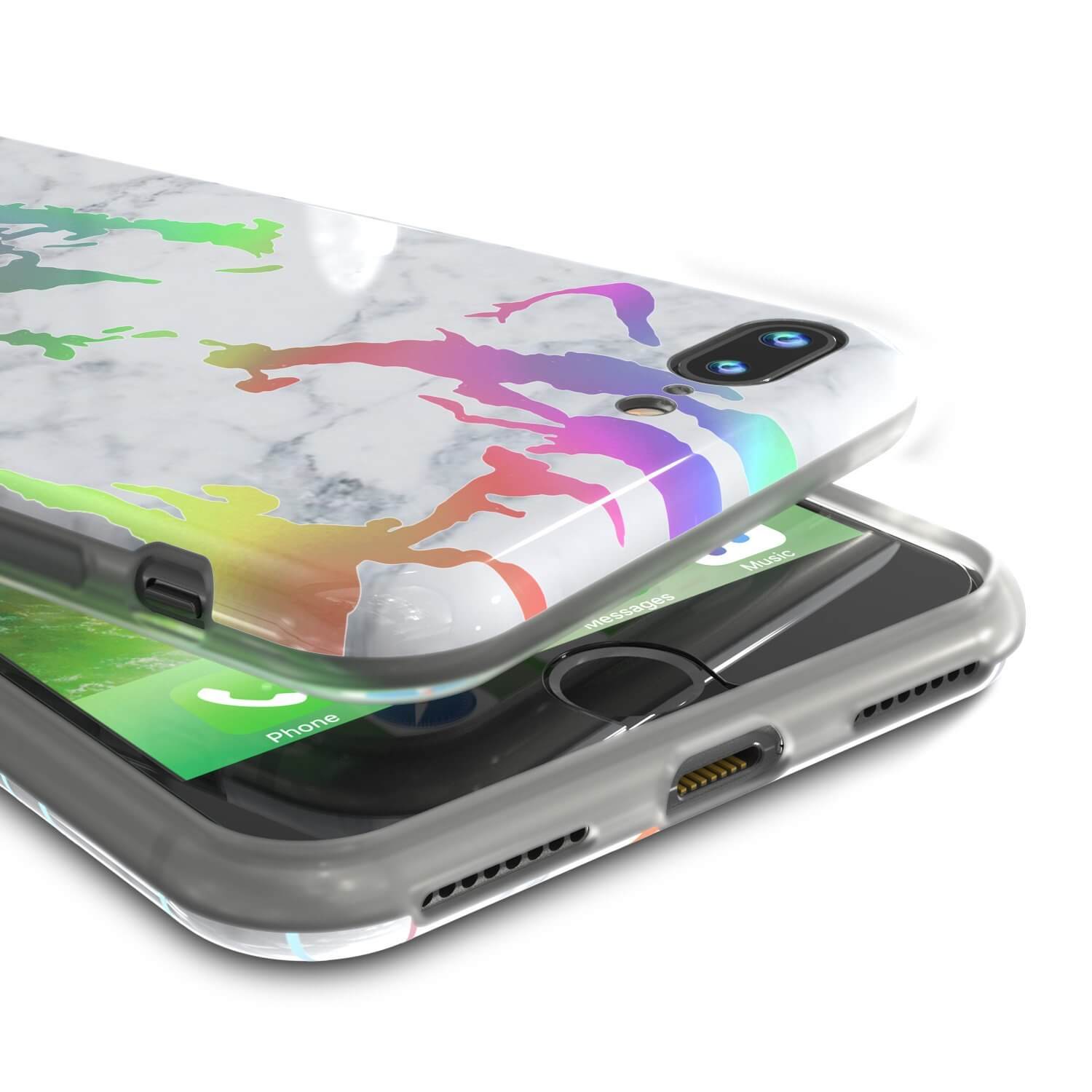 Capa Punkcase para iPhone 8+ / 7+ Plus em Mármore, Cobertura Protetora de Corpo Inteiro com Protetor de Tela de Vidro Temperado 9H (Blanco Marmo)