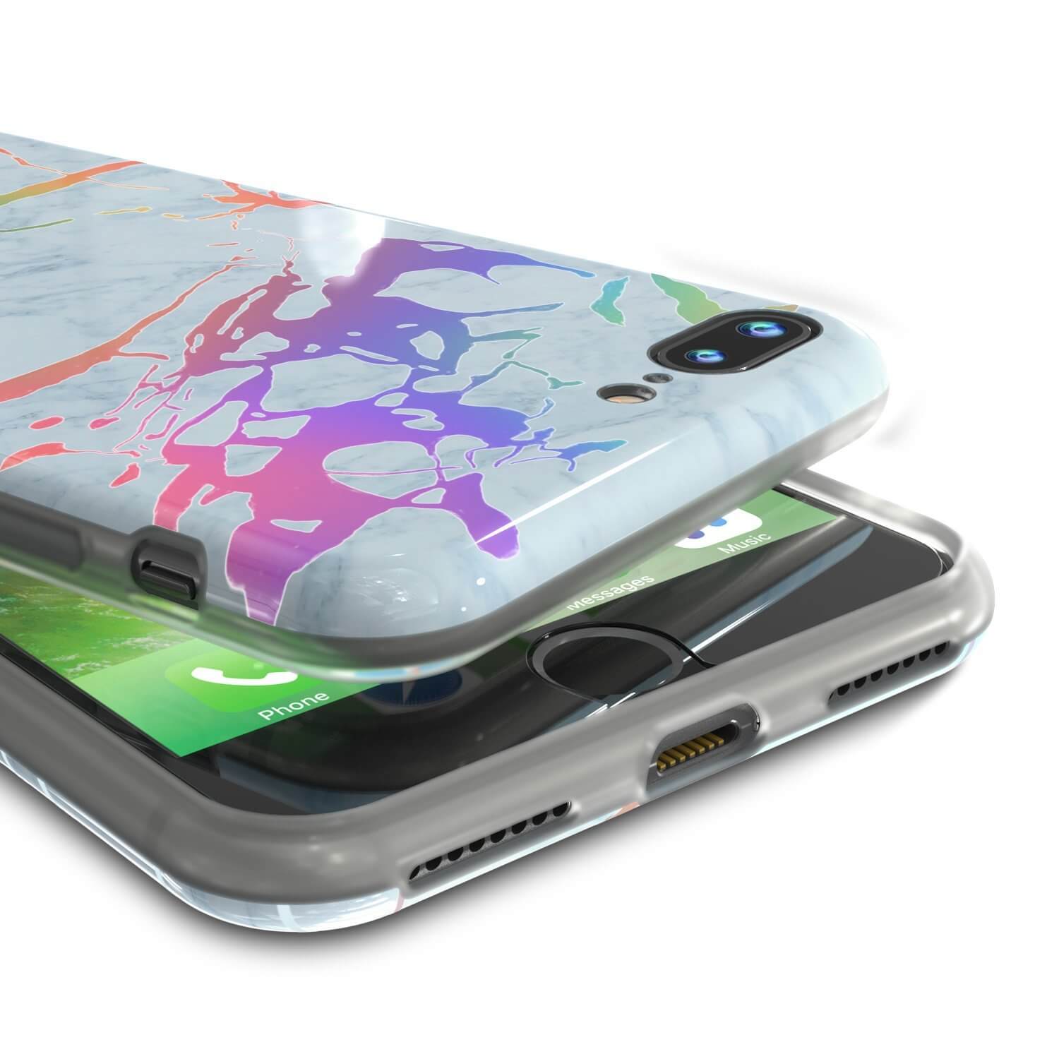 Capa de mármore Punkcase para iPhone 8+ / 7+ Plus, Cobertura Protetora de Corpo Inteiro com Protetor de Tela de Vidro Temperado 9H (Azul Marmo)