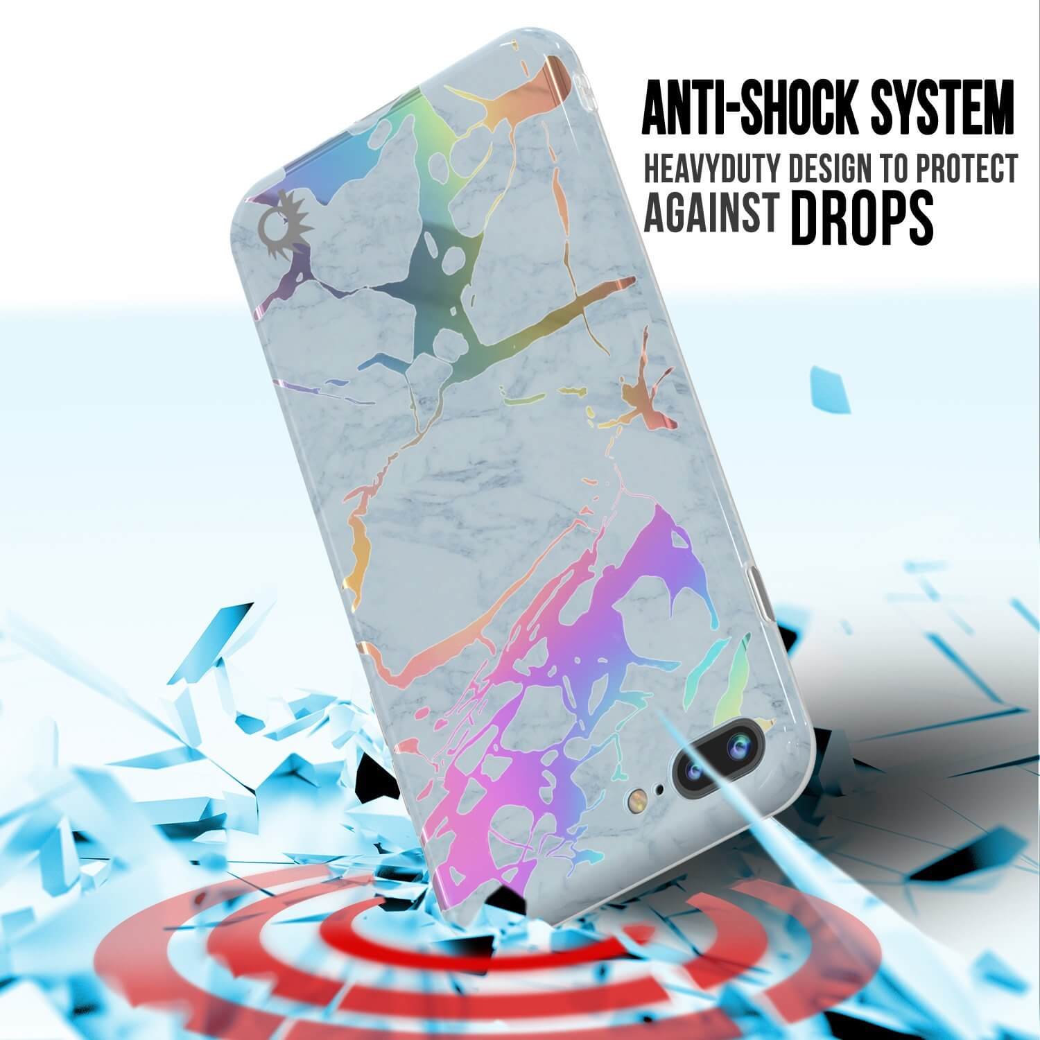 Capa de mármore Punkcase para iPhone 8+ / 7+ Plus, Cobertura Protetora de Corpo Inteiro com Protetor de Tela de Vidro Temperado 9H (Azul Marmo)