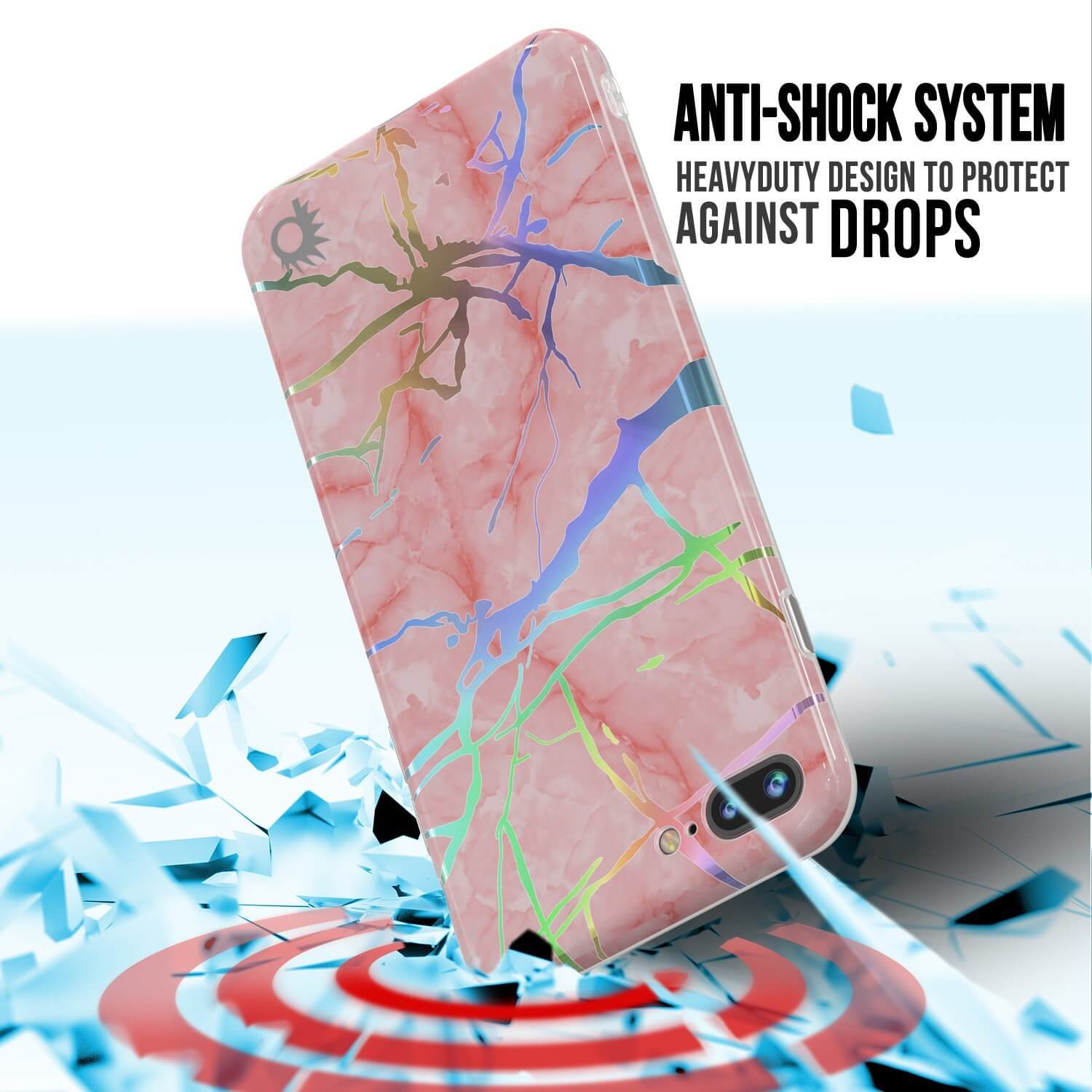 Capa de mármore Punkcase para iPhone 8+ / 7+ Plus, cobertura de corpo inteiro protetora com protetor de tela de vidro temperado 9H (Miragem de Rosa)