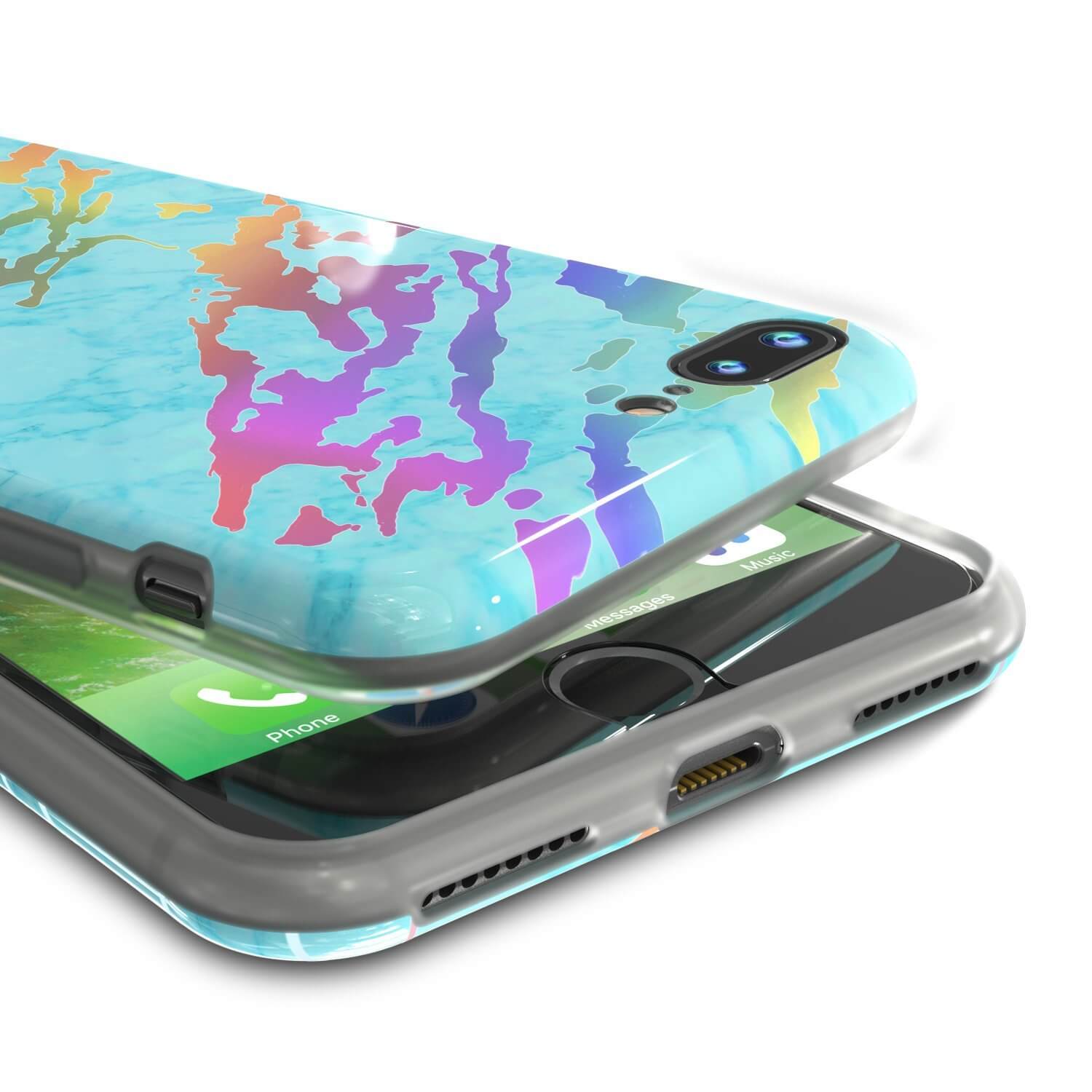 Capa de mármore Punkcase para iPhone 8+ / 7+ Plus, cobertura total protetora com protetor de tela de vidro temperado 9H (Teal Onyx)