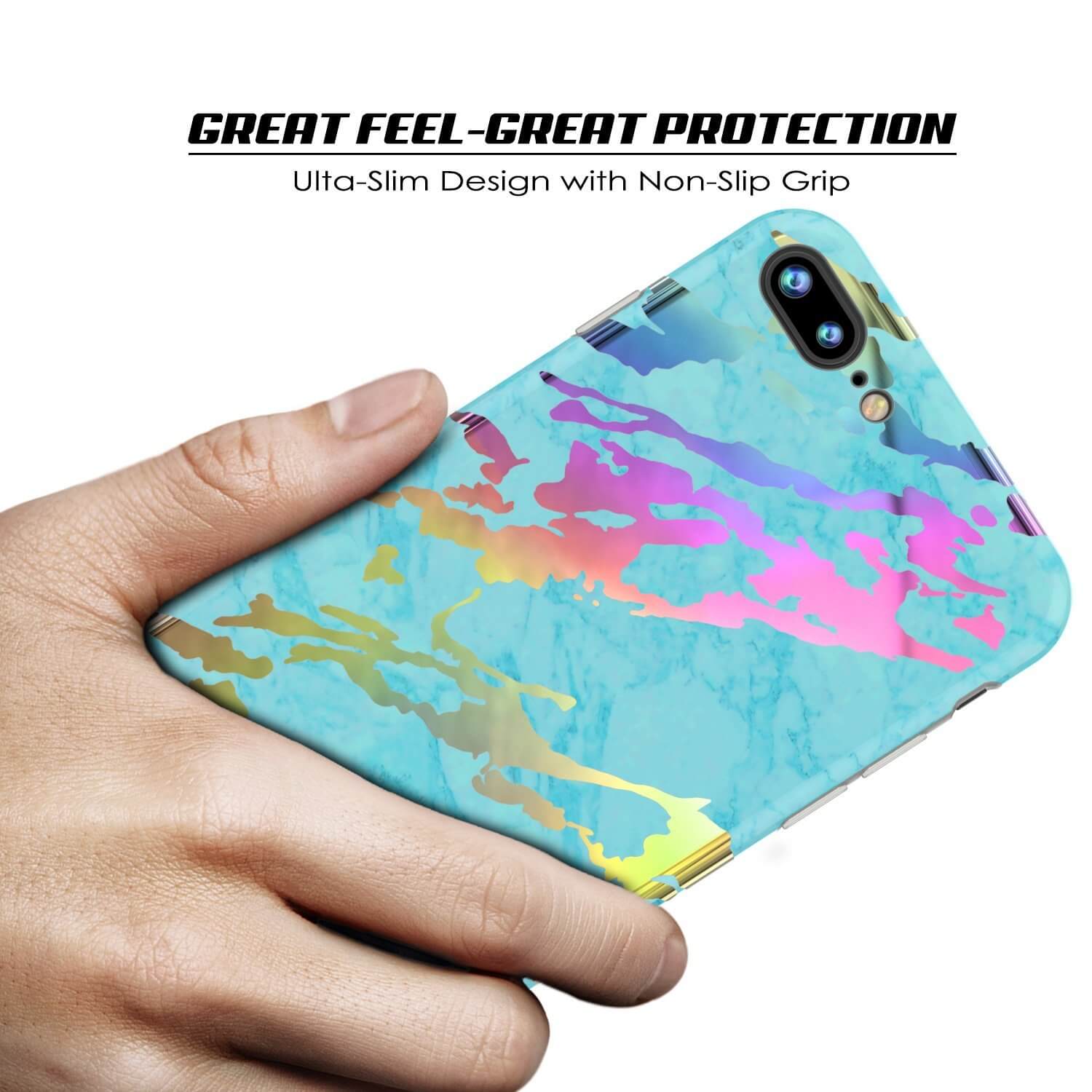 Capa de mármore Punkcase para iPhone 8+ / 7+ Plus, cobertura total protetora com protetor de tela de vidro temperado 9H (Teal Onyx)