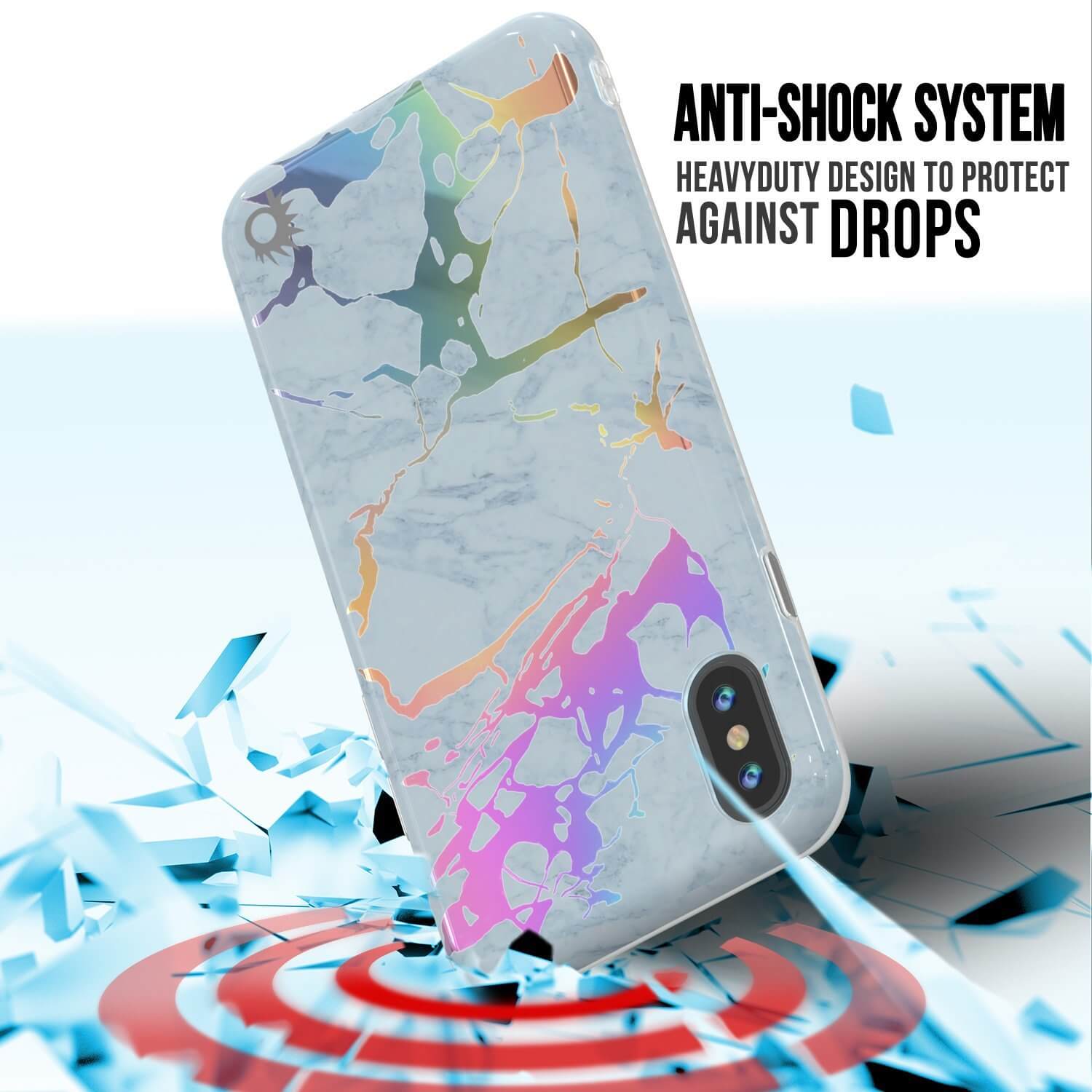Capa de mármore para iPhone X da Punkcase, cobertura total protetora com protetor de tela de vidro temperado 9H (Marmo Azul)