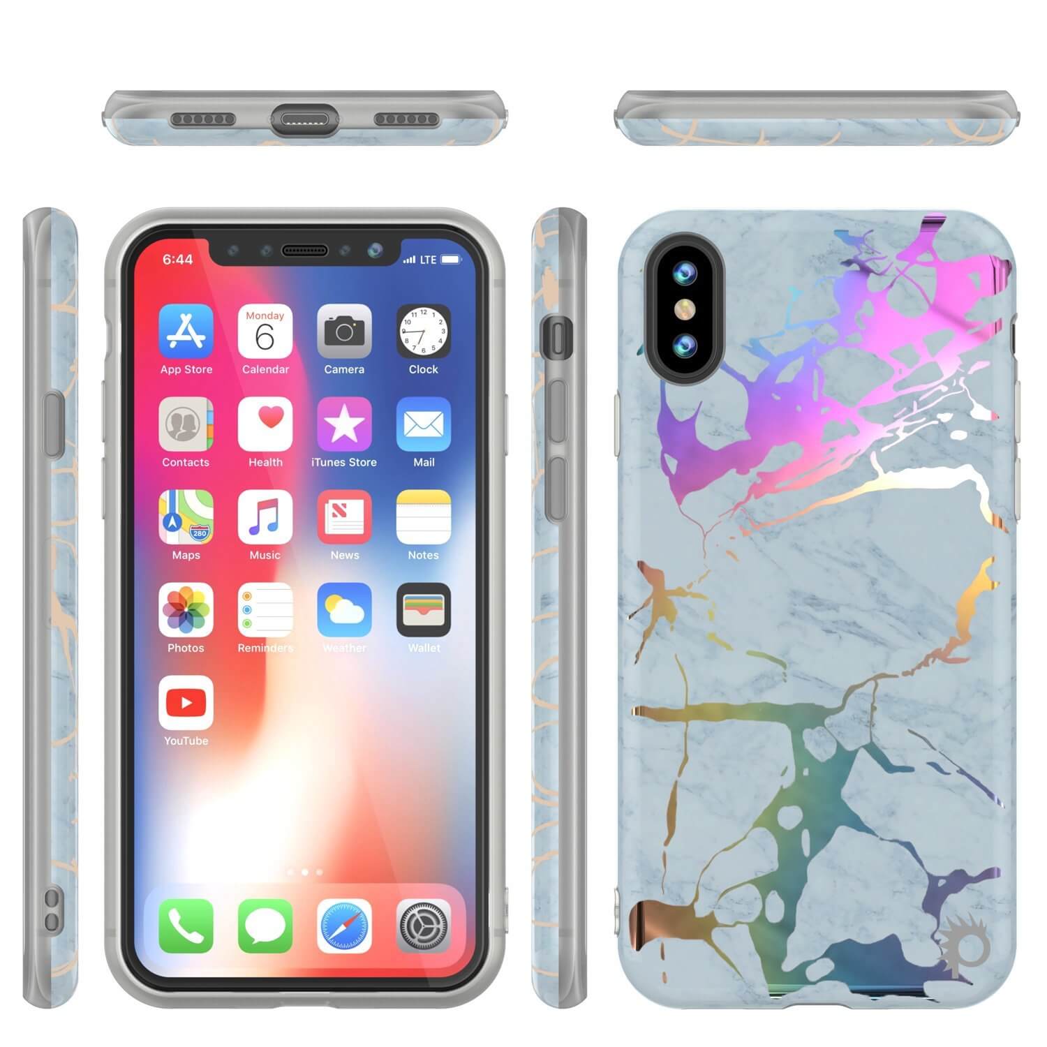 Capa de mármore para iPhone X da Punkcase, cobertura total protetora com protetor de tela de vidro temperado 9H (Marmo Azul)