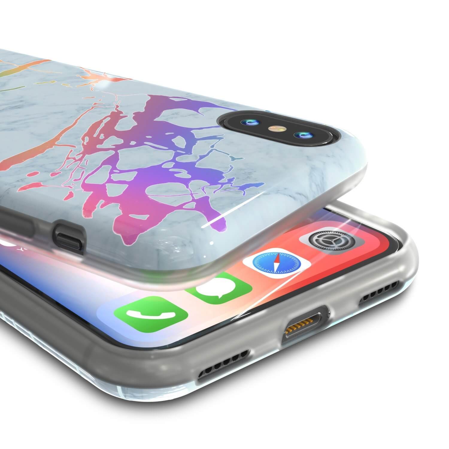 Capa de mármore para iPhone X da Punkcase, cobertura total protetora com protetor de tela de vidro temperado 9H (Marmo Azul)