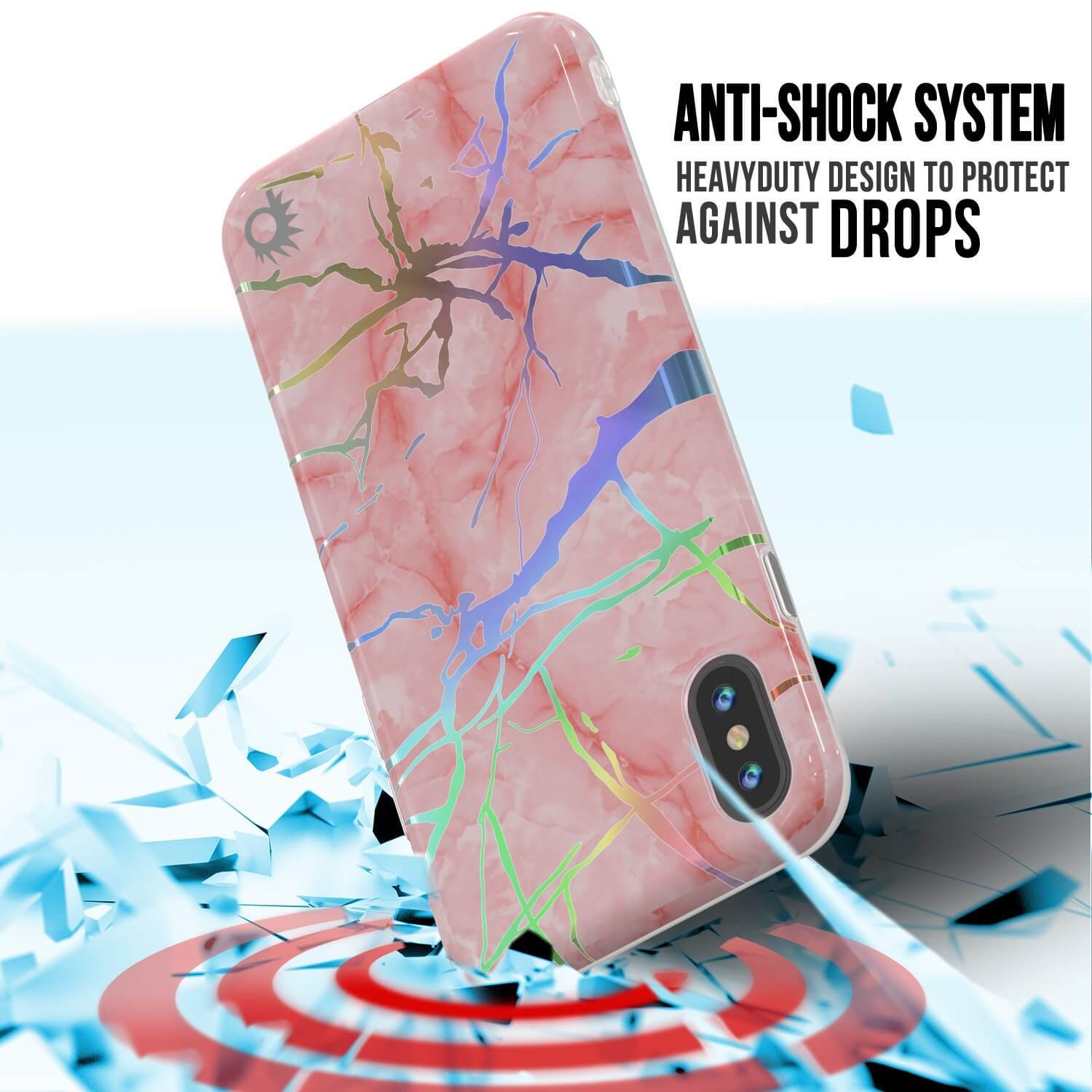 Capa de mármore Punkcase para iPhone X, capa corporal completa protetora c/protetor de tela de vidro temperado 9H (Miragem de ouro rosa)