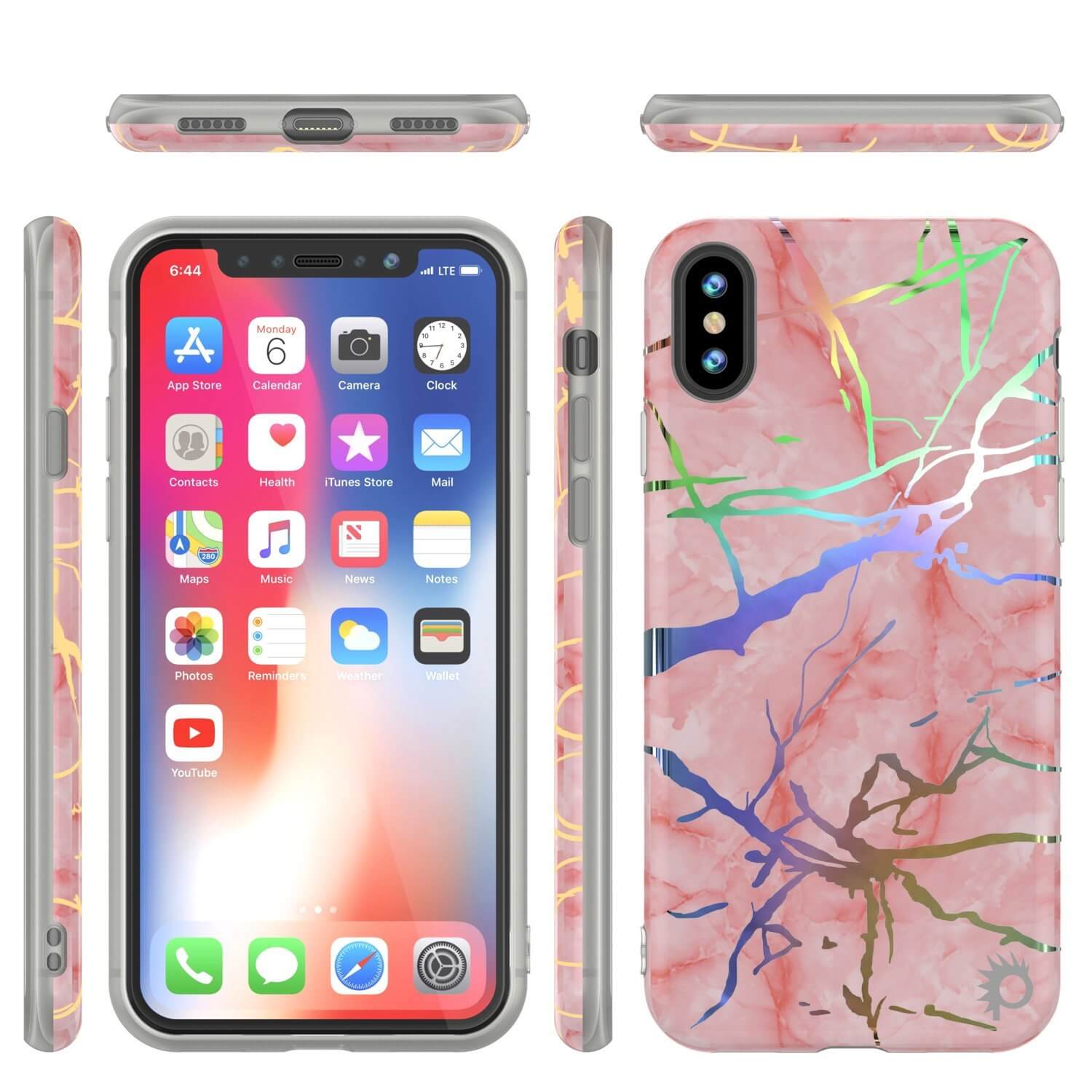 Capa de mármore Punkcase para iPhone X, capa corporal completa protetora c/protetor de tela de vidro temperado 9H (Miragem de ouro rosa)