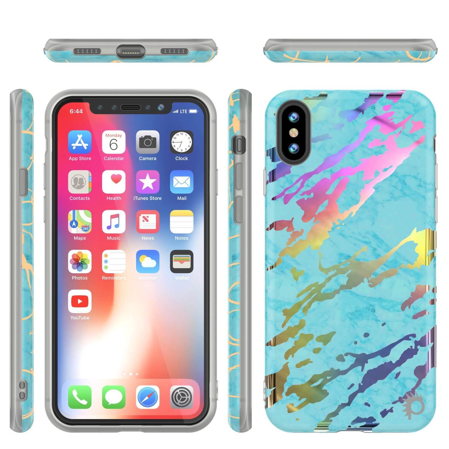 Capa de mármore Punkcase para iPhone X, capa de corpo inteiro protetora com protetor de tela de vidro temperado 9H (Ônix Azul-Verde)