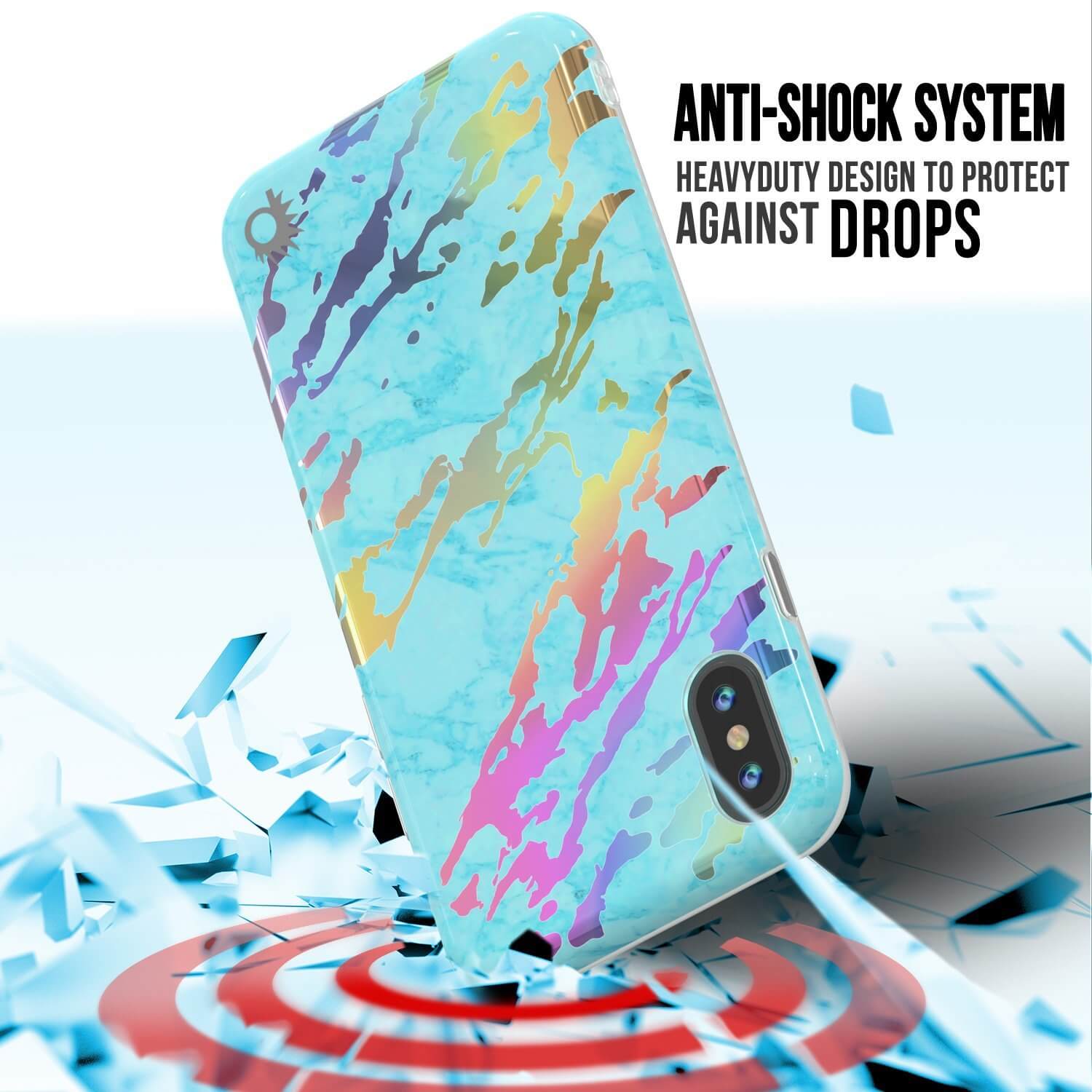 Capa de mármore Punkcase para iPhone X, capa de corpo inteiro protetora com protetor de tela de vidro temperado 9H (Ônix Azul-Verde)