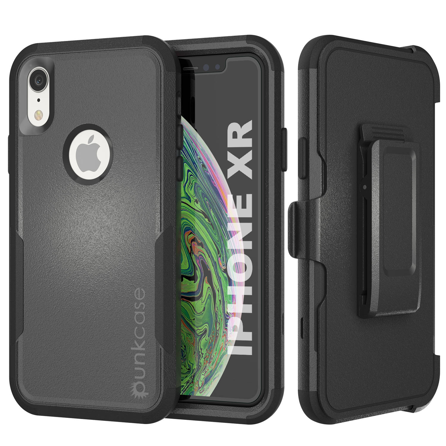 Capa com clipe para cinto Punkcase para iPhone XR Multicamada [Série Patron] [Preto]