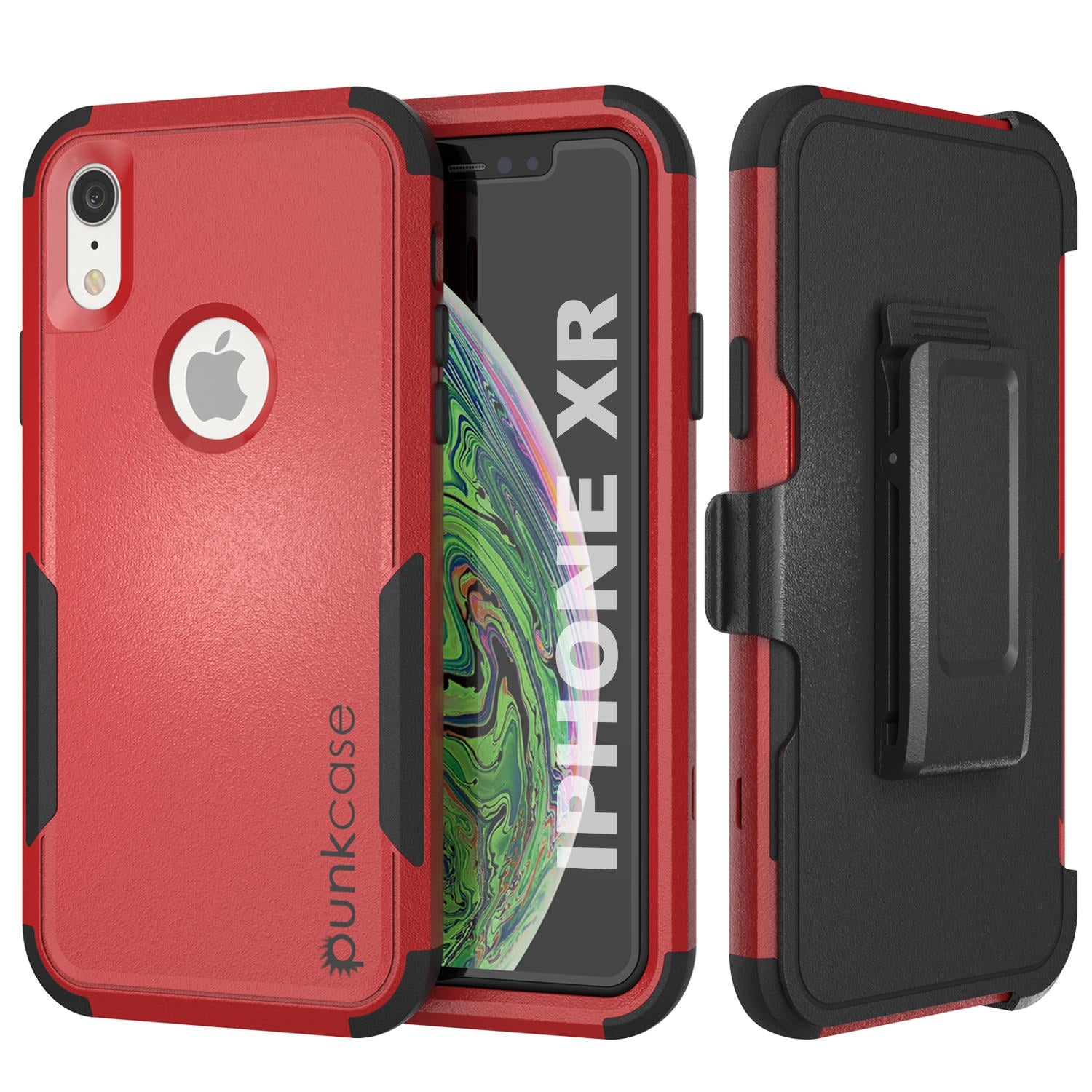 Capa Punkcase para iPhone XR com Gancho de Cinto e Estojo Multicamadas [Série Patron] [Vermelho-Preto]