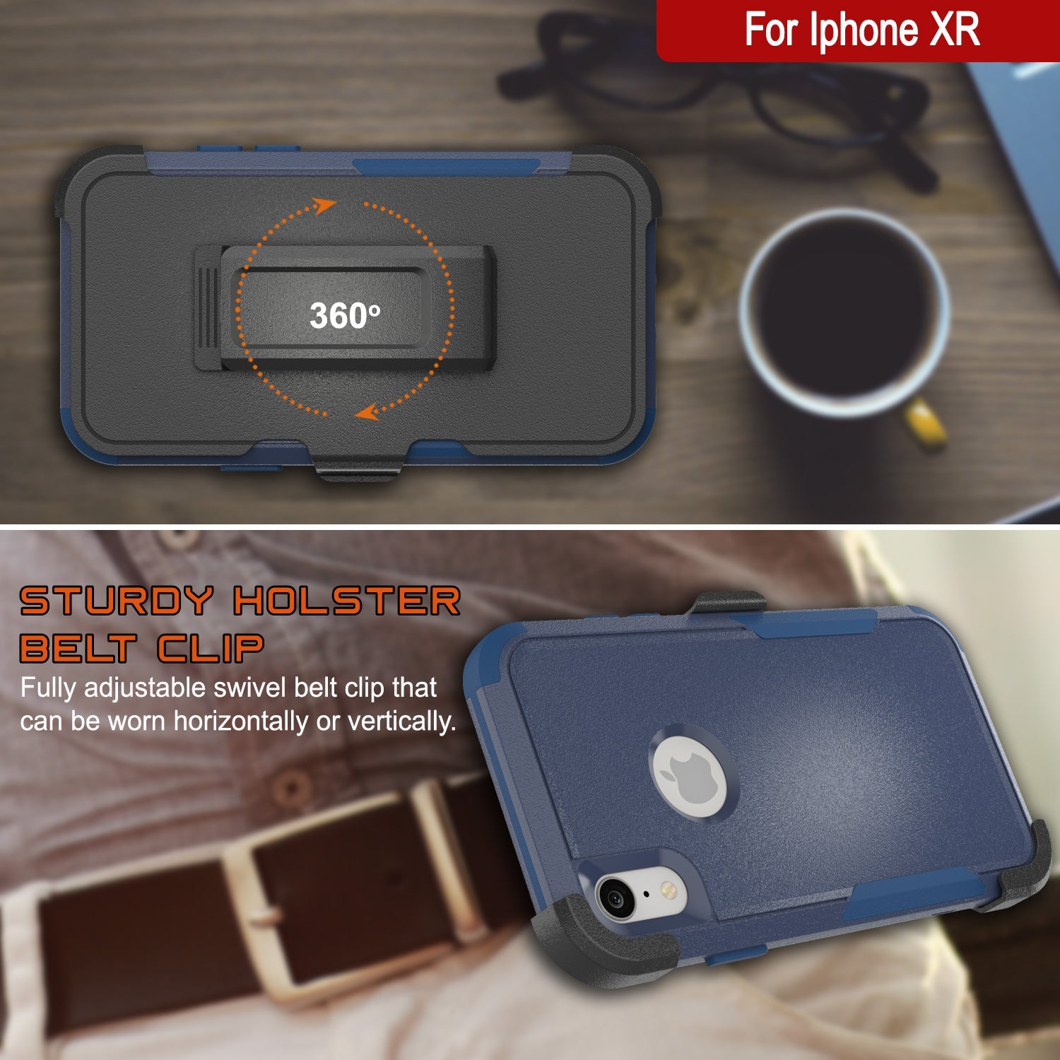 Punkcase for iPhone XR Belt Clip Multilayer Holster Case [Patron Series] [Navy]