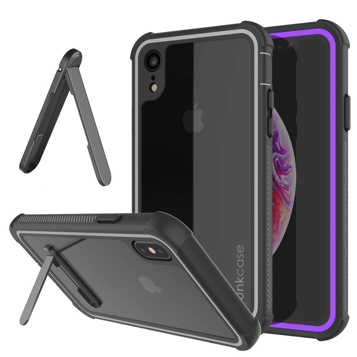 Capinha PunkCase para iPhone XR, [Série Spartan] Capinha resistente, robusta e transparente com protetor de tela [Roxa]