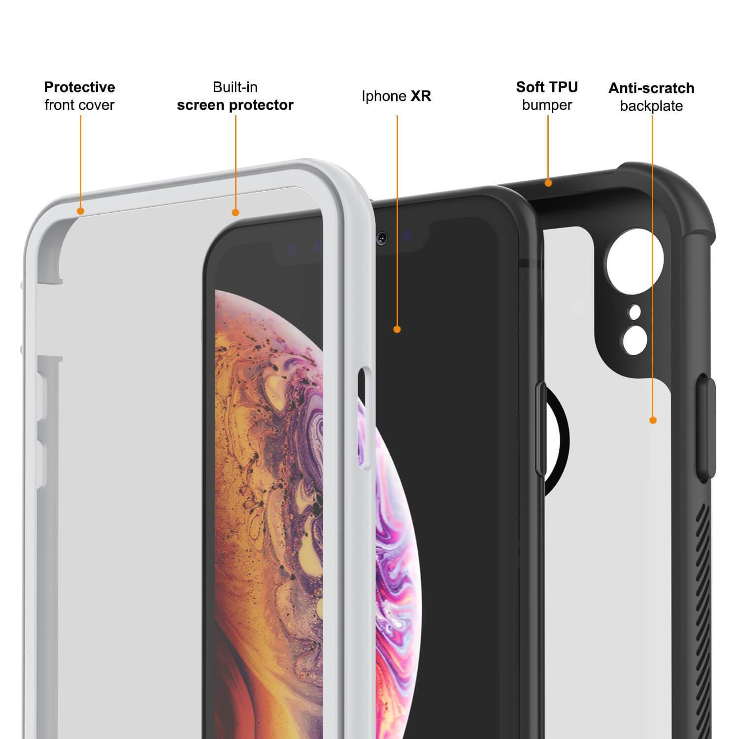 Capinha PunkCase para iPhone XR, [Série Spartan] Capinha resistente, robusta e transparente com protetor de tela [Branco]