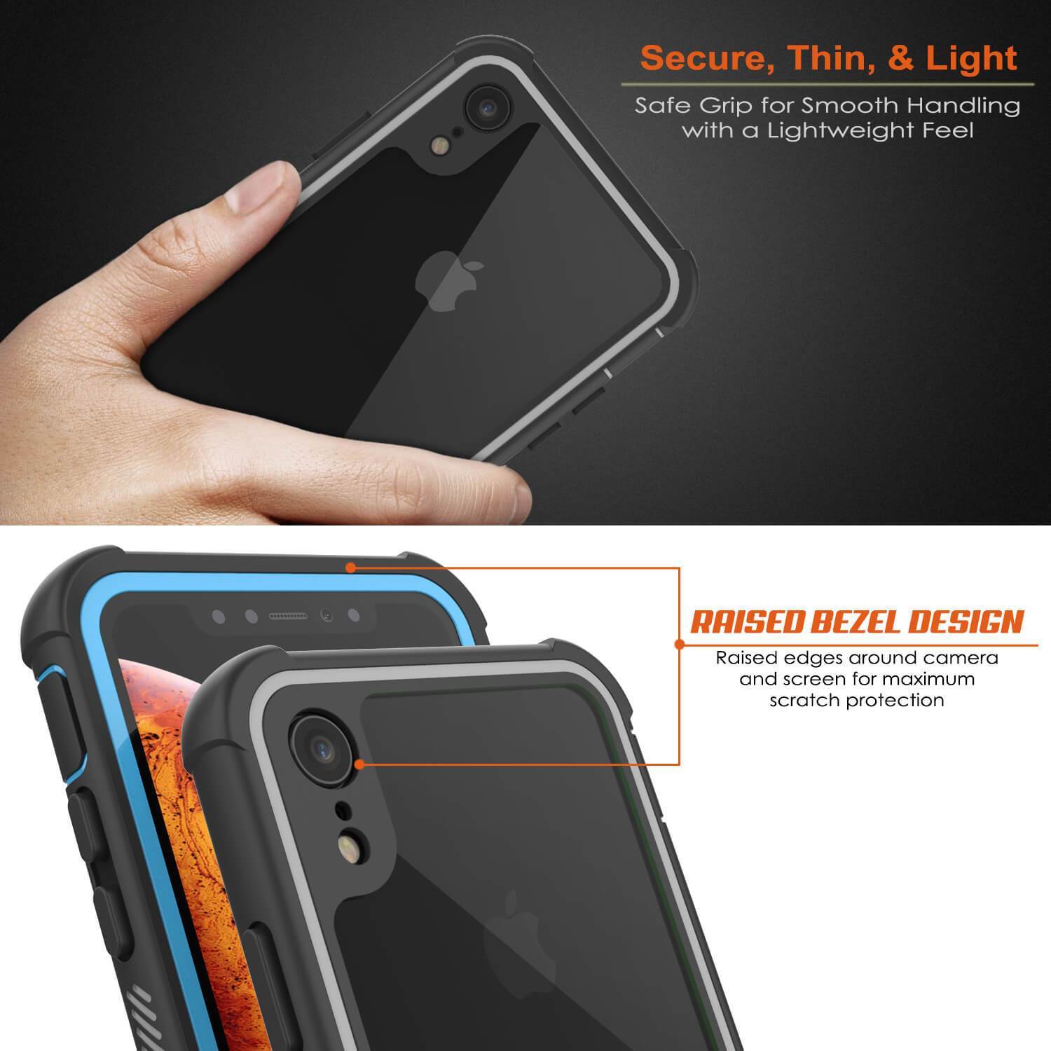 Capinha PunkCase para iPhone XR, [Série Spartan] Capinha resistente, robusta e transparente com protetor de tela [Azul Claro]