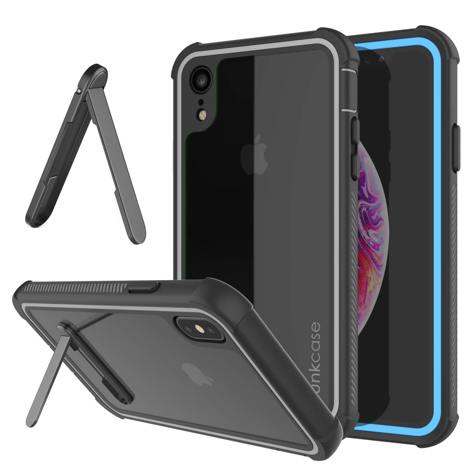 Capinha PunkCase para iPhone XR, [Série Spartan] Capinha resistente, robusta e transparente com protetor de tela [Azul Claro]
