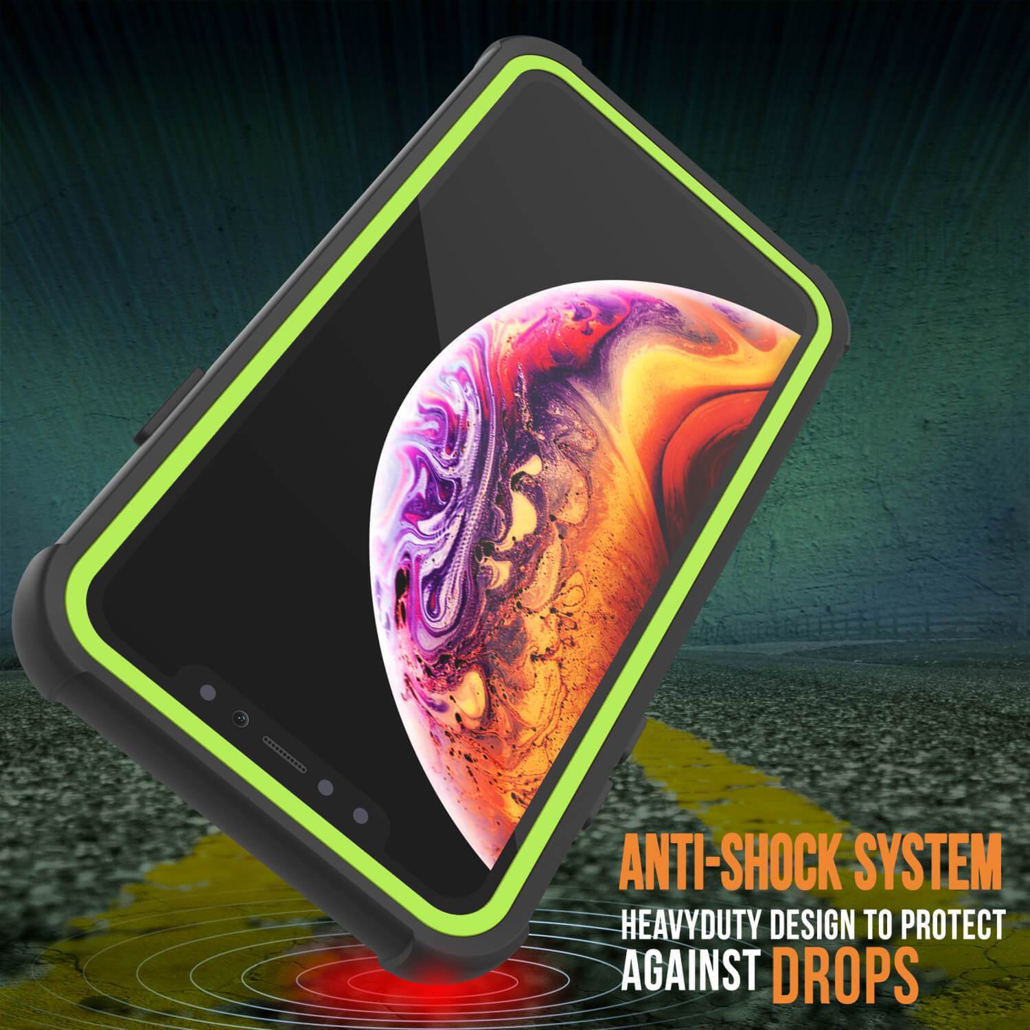 Capinha PunkCase para iPhone XR, [Série Spartan] Capinha resistente, robusta e transparente com protetor de tela [Luz Verde]