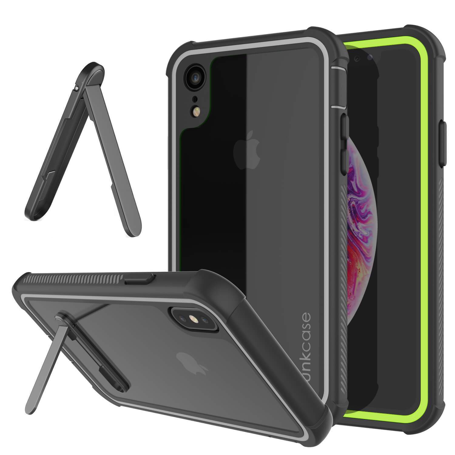 Capinha PunkCase para iPhone XR, [Série Spartan] Capinha resistente, robusta e transparente com protetor de tela [Luz Verde]