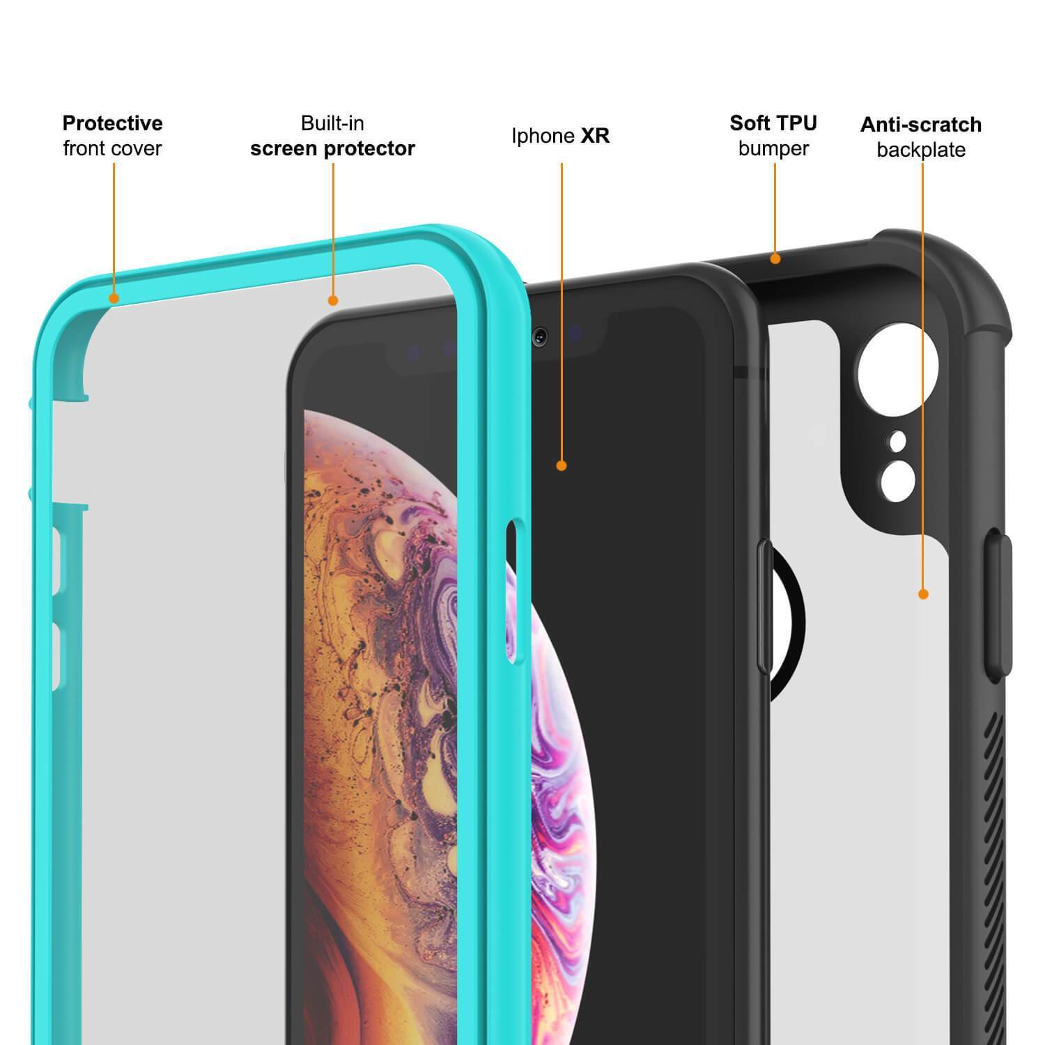 Capinha PunkCase para iPhone XR, [Série Spartan] Capinha resistente, robusta e transparente com protetor de tela [Cerceta]