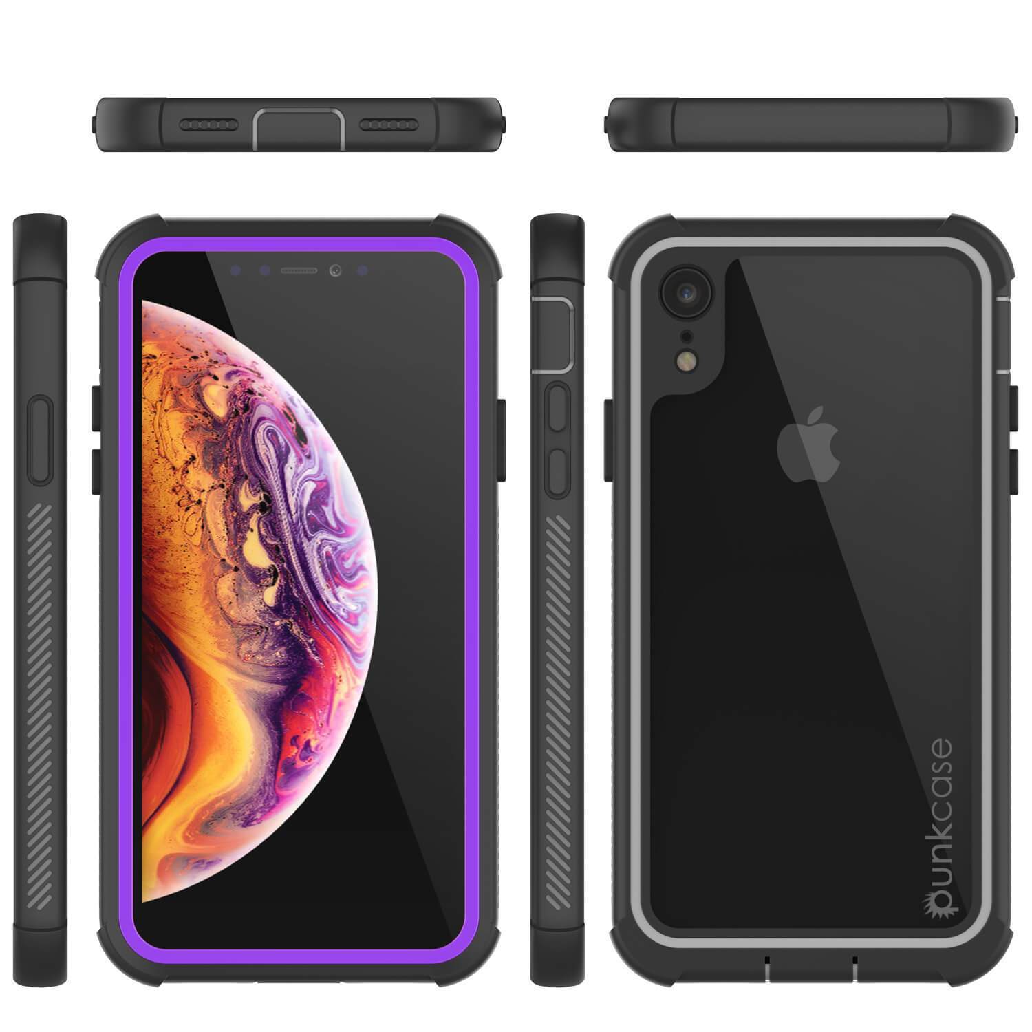 Capinha PunkCase para iPhone XR, [Série Spartan] Capinha resistente, robusta e transparente com protetor de tela [Roxa]