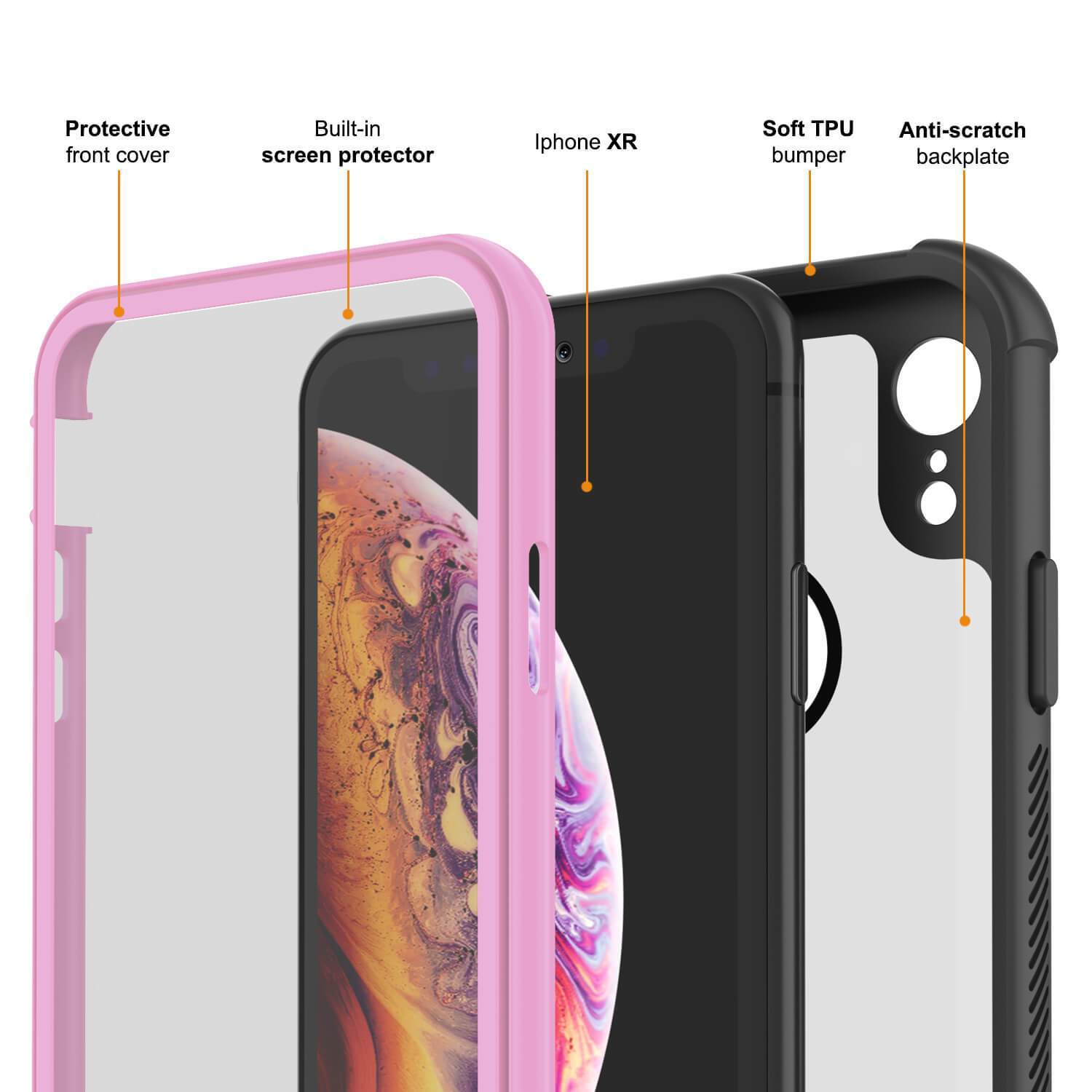 Capinha PunkCase para iPhone XR, [Série Spartan] Capinha resistente, robusta e transparente com protetor de tela [Rosa]